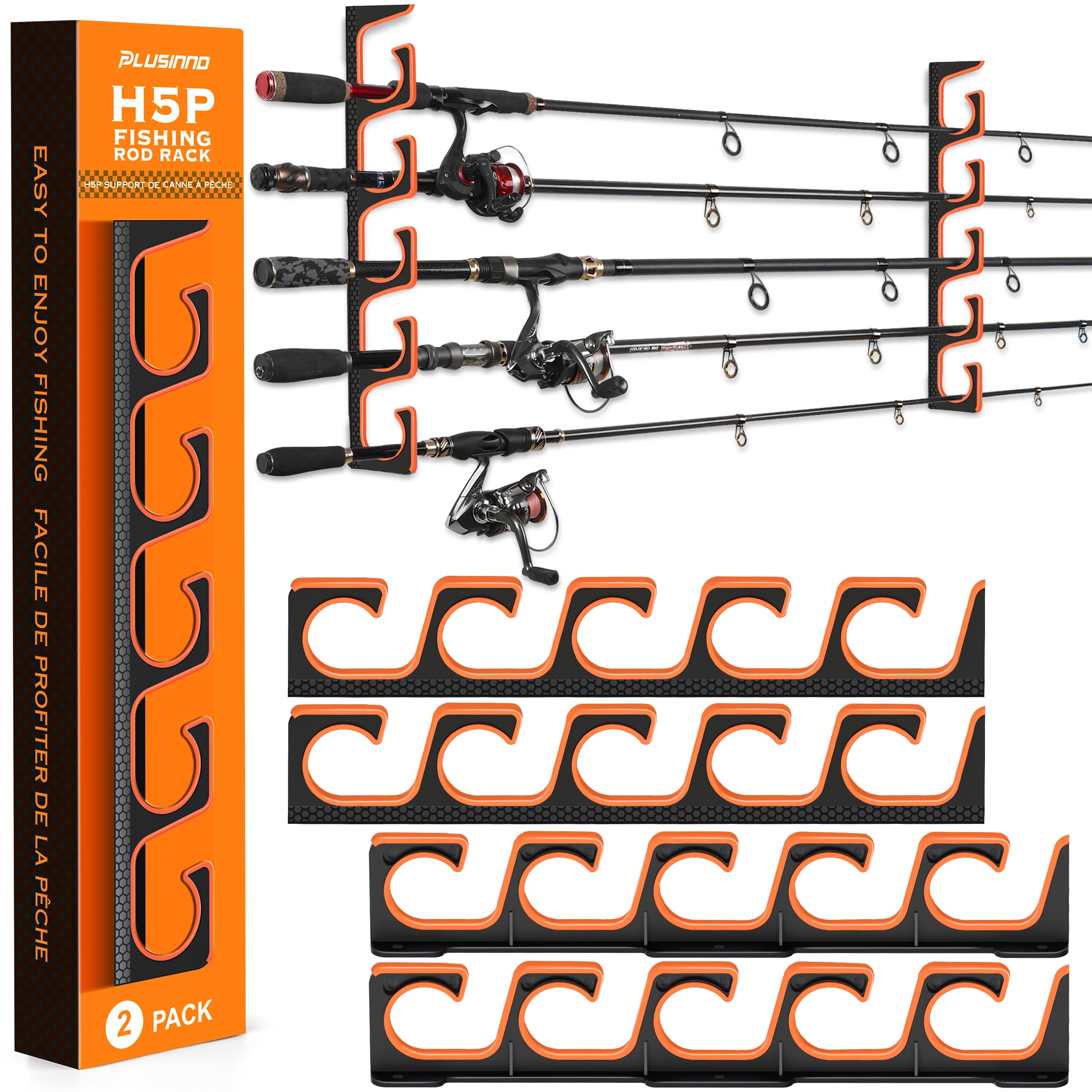 PLUSINNO H5P Fishing Rod Holders for Garage Wall/Ceiling Fishing Rod Holder