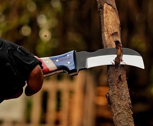 Miniatura 7 de Cuchillo de acero hecho a mano con funda de cuero, cuchillo utilitario resistente, cuchillo de electricista para desollar alambre para profesional