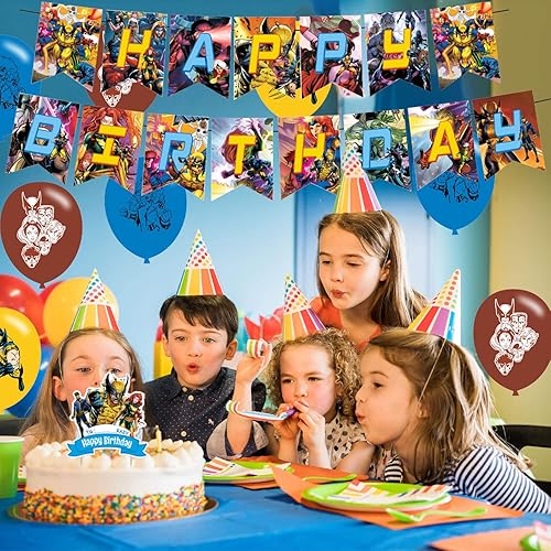 Miniatura 7 de X-MEN - Decoraciones temáticas de fiesta de cumpleaños, juego de suministros de fiesta de X-MEN para niños con 1 pancarta de feliz cumpleaños, 12