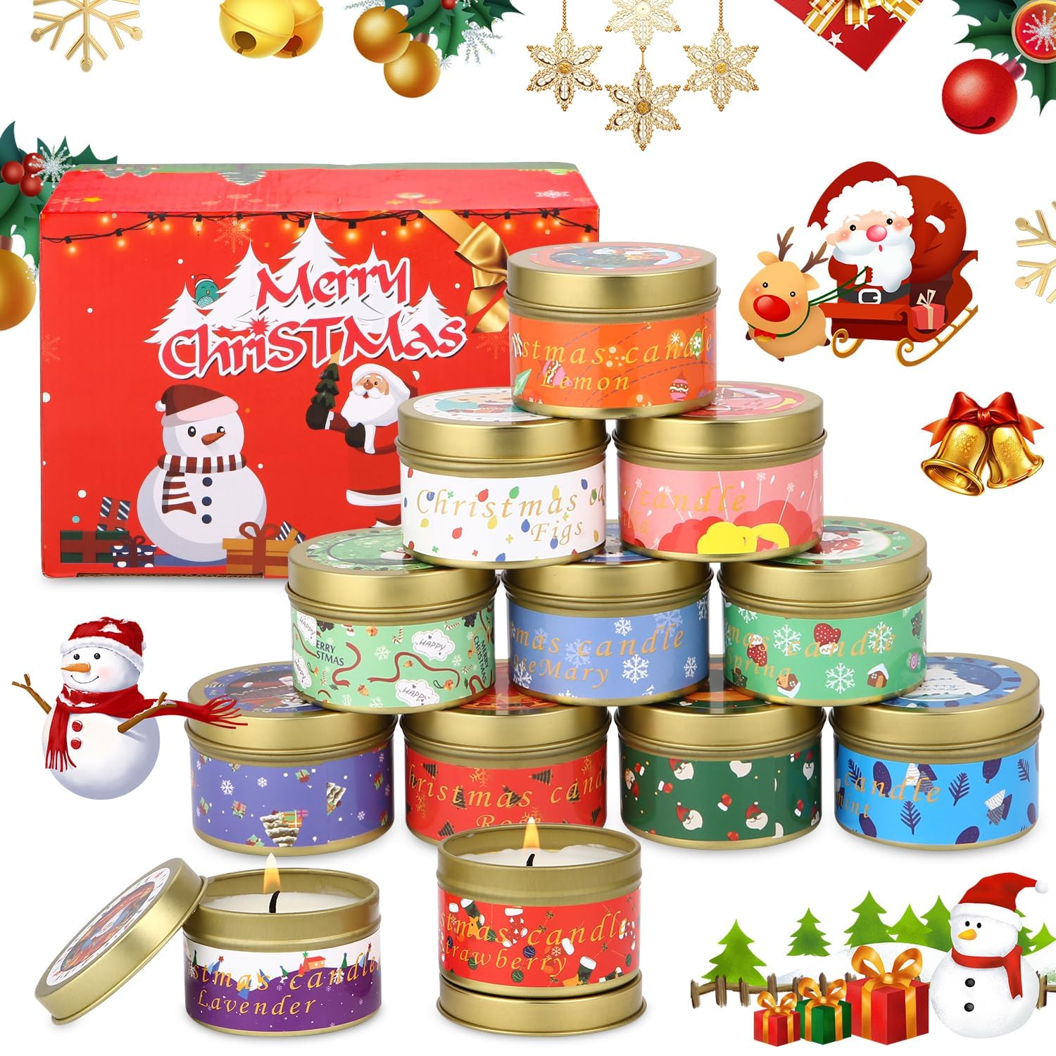SOBEAU 12 Piezas Vela Perfumada Navidad, Vela Aromática Regalos Navidad, Velas de Cera de Soja Natural, Velas Perfumadas para Navidad, Día de San Valentín, día de la Madre, Aniversario