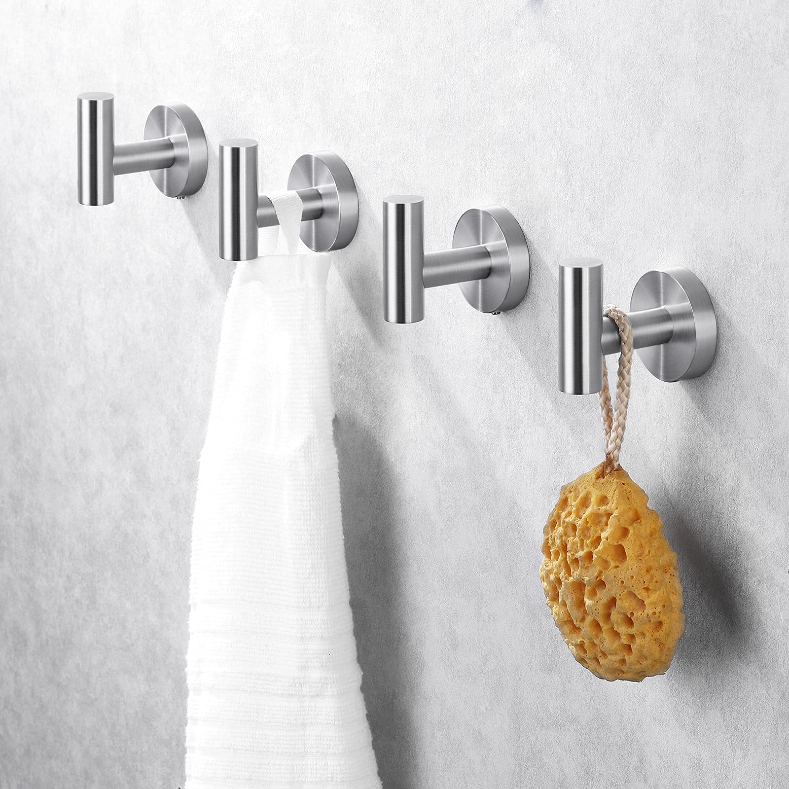 KES Ganchos para Pared Perchas Toalla Acero Inoxidable, Colgador Toalla para Baño y Cocina Cepillado 4 Pieza, A2164DG-2-P4
