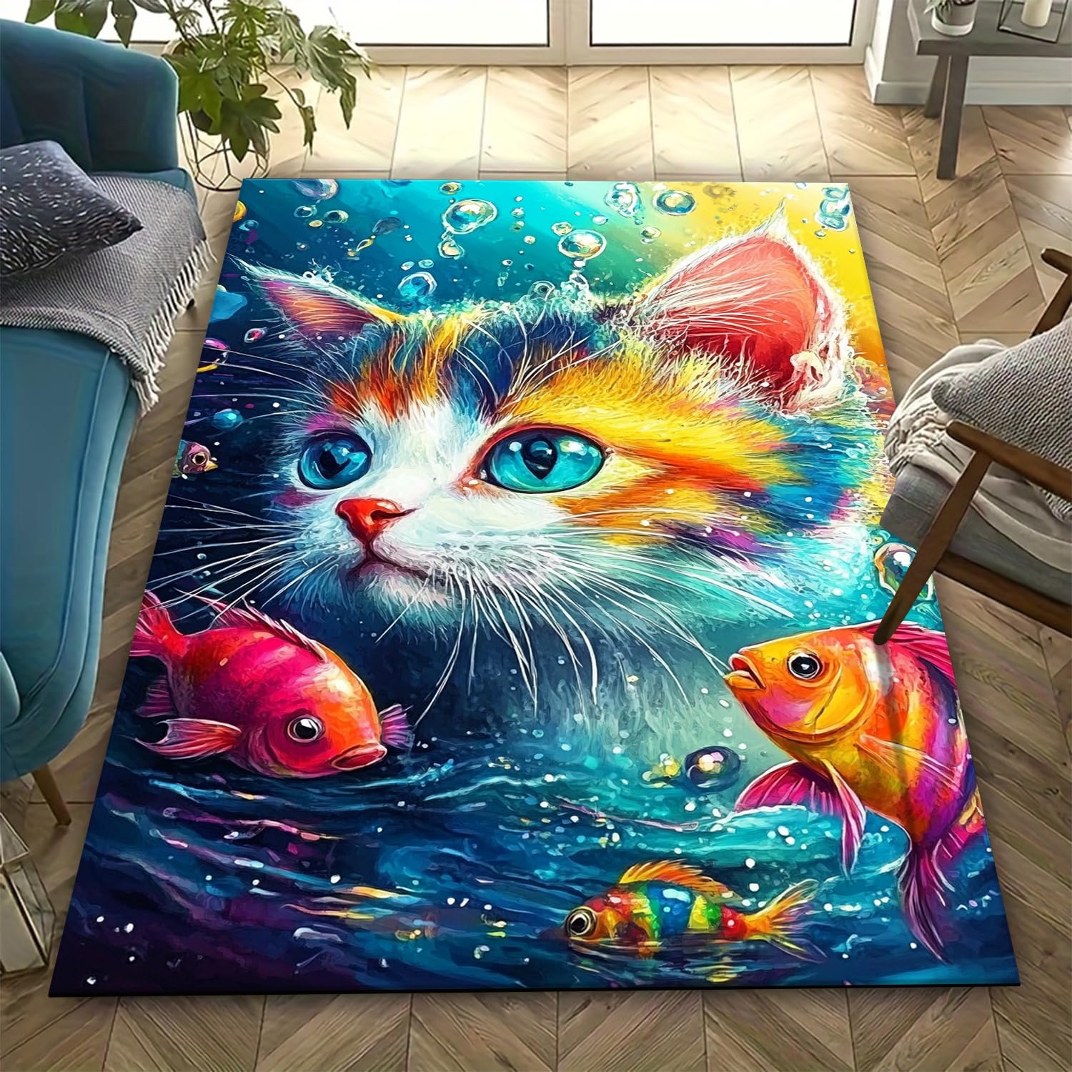 Tapis de couloir chat 3D antidérapant et décoration de maison pour chambre