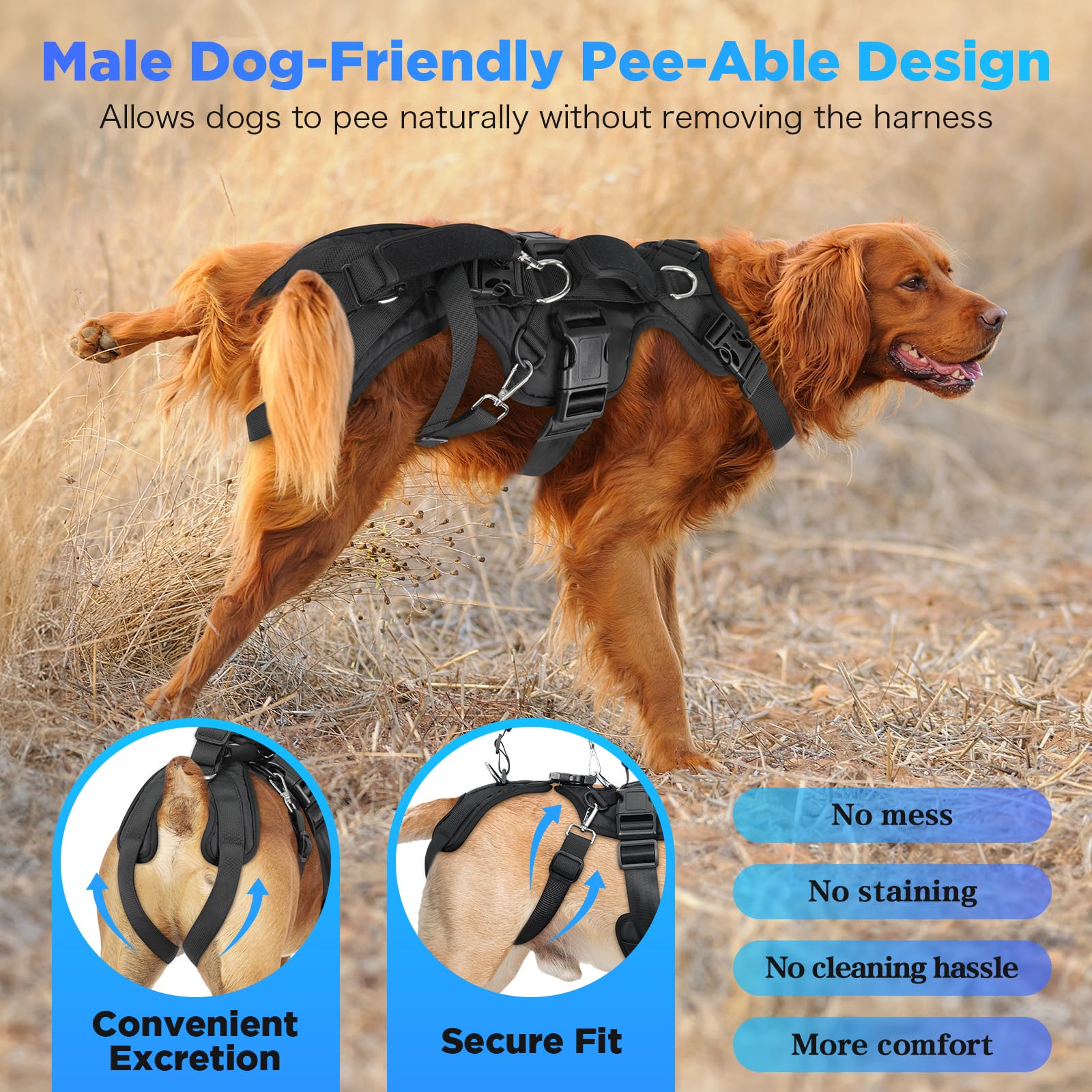 Arnés de elevación para perros, soporte de cuerpo completo y correa de recuperación con correa trasera para la pierna, diseño para perros grandes/medianos, arnés de ayuda de movilidad para mascotas