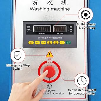 Industrial Washing Machine 33LBS Capacity Commercial Laundry Equipment with 750W Motor, Stainless Steel Drum, Automatic Timing & Emergency Stop for Workshop, Hotel, School 220V 60Hz 3PH