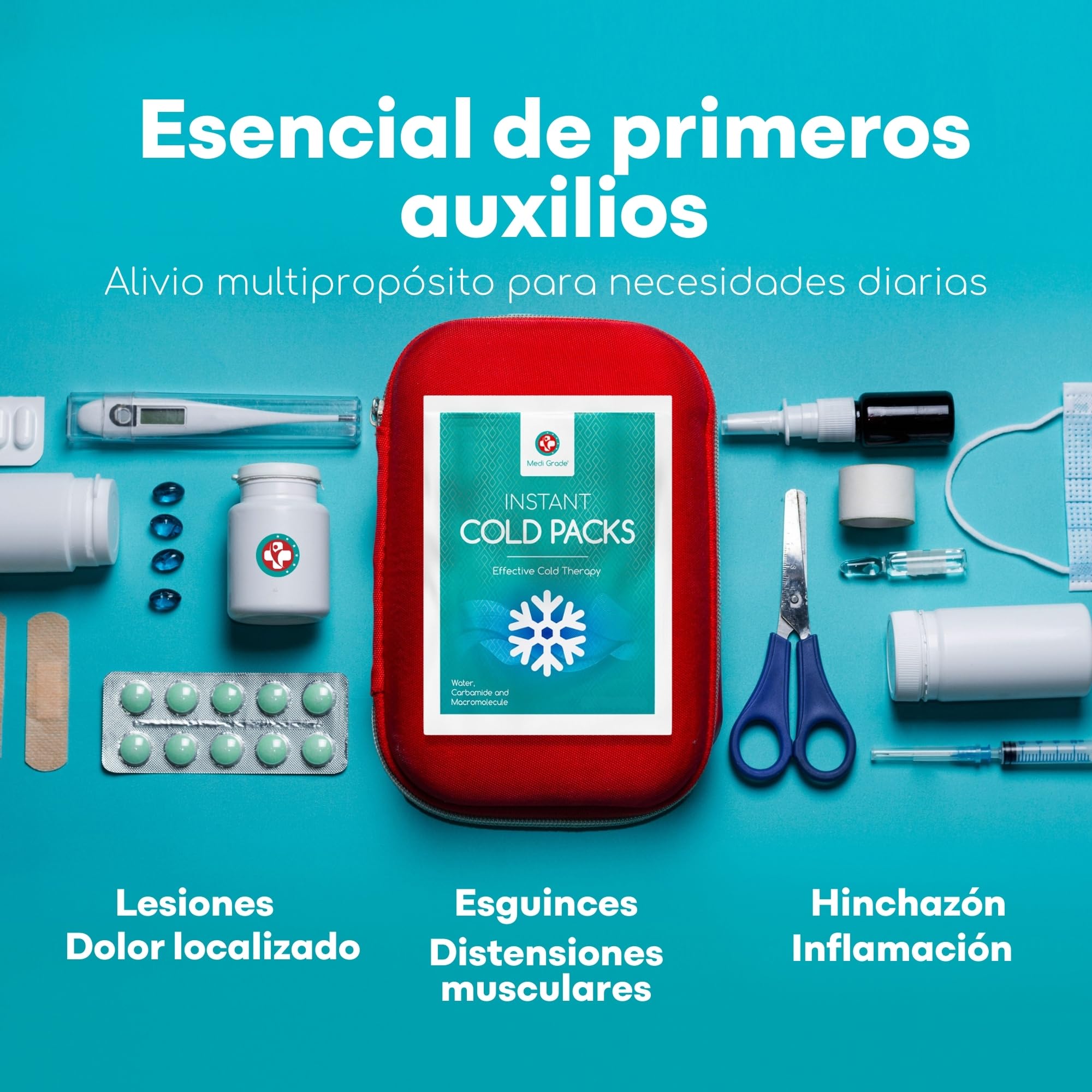 Medi Grade Bolsas de Frío Instantáneo 30 uds de 100 g – Bolsas de Gel Frío para Alivio Rápido, Sin Frigorífico con Banda de Sujeción –ideal para Lesiones en Tobillos y Rodillas –Medidas 11,43x15,24 cm