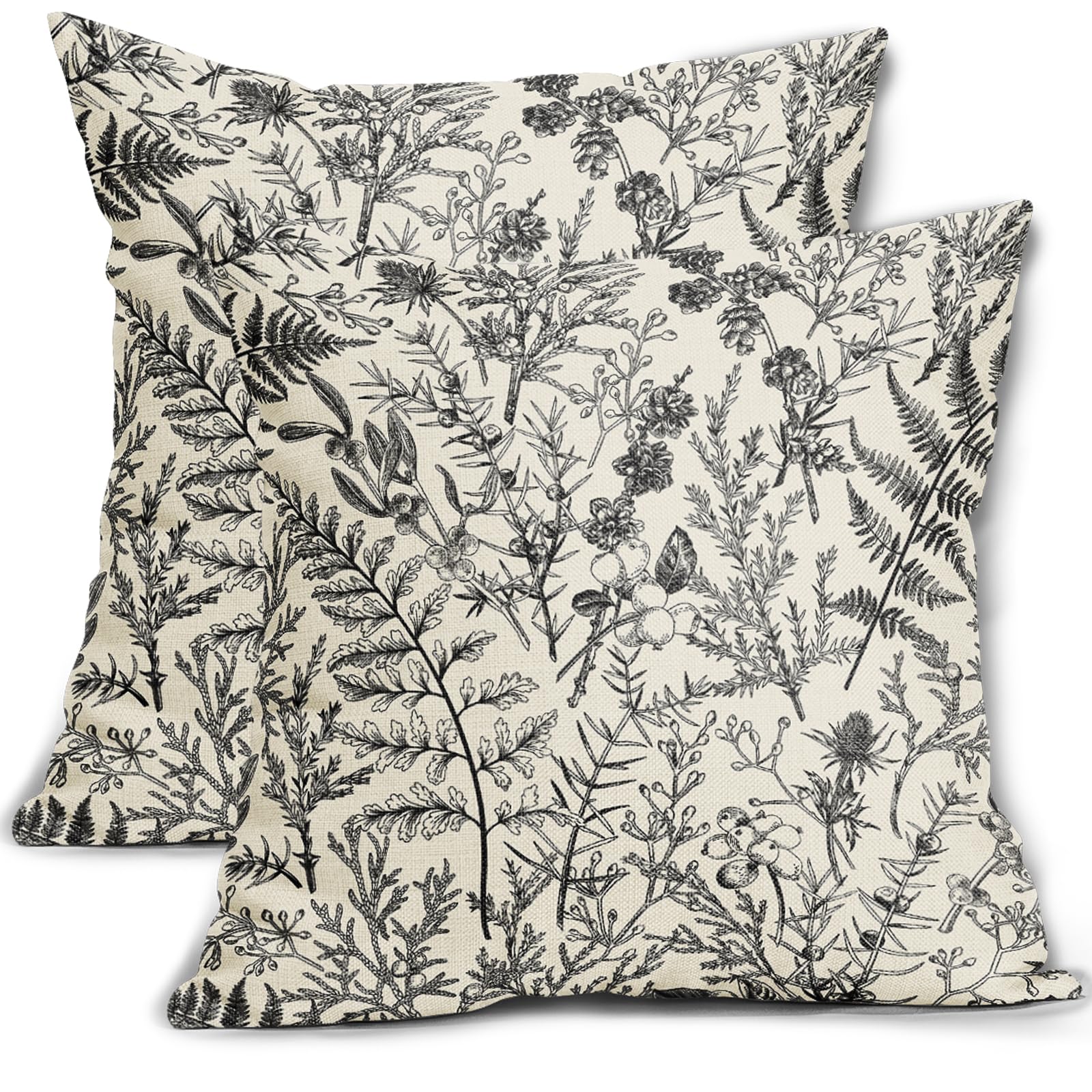 sorfbliss Decorative Throw Pillow Covers with Floral Pattern, 18 x 18 Inch, Set of 2, Vintage Style, Spring Flower, Plant, Cream, Decorative Pillow Covers, Decoration for Sofa, Couch, Bed, 18"x18"