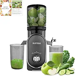 SUSTEAS Espremedor A Frio, Rampa De Alimentação De 5,3" (Capacidade De 50 Oz), Extrator De Suco De Mastigação Lenta De 300 Watts Para Frutas E Vegetais Inteiros, Alimentação Automática, Fácil De Li