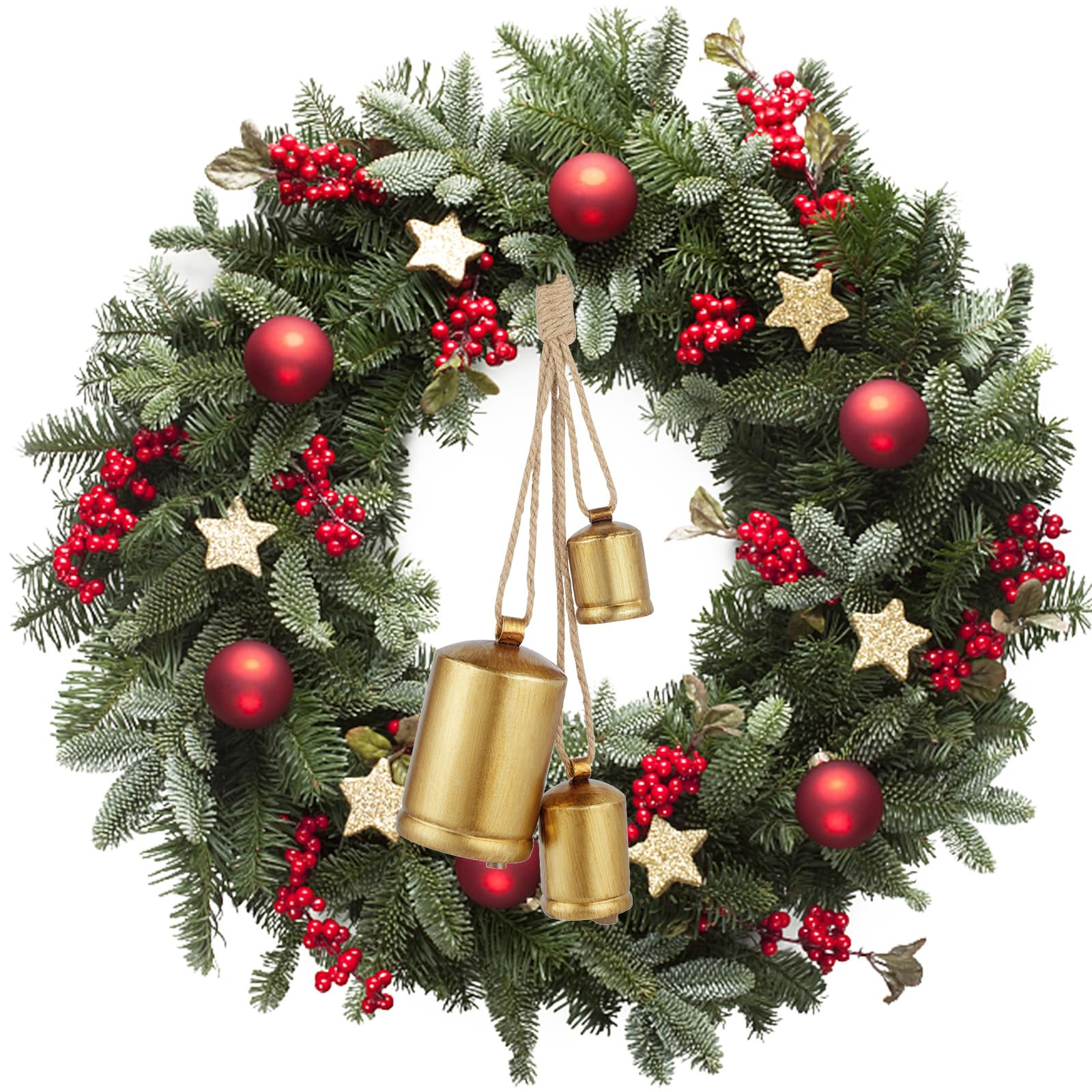 Christmas Bells Rustic Christmas Decor Vintage Brass Lucky Christmas Hanging Bells on Rop Decorations Set of 3