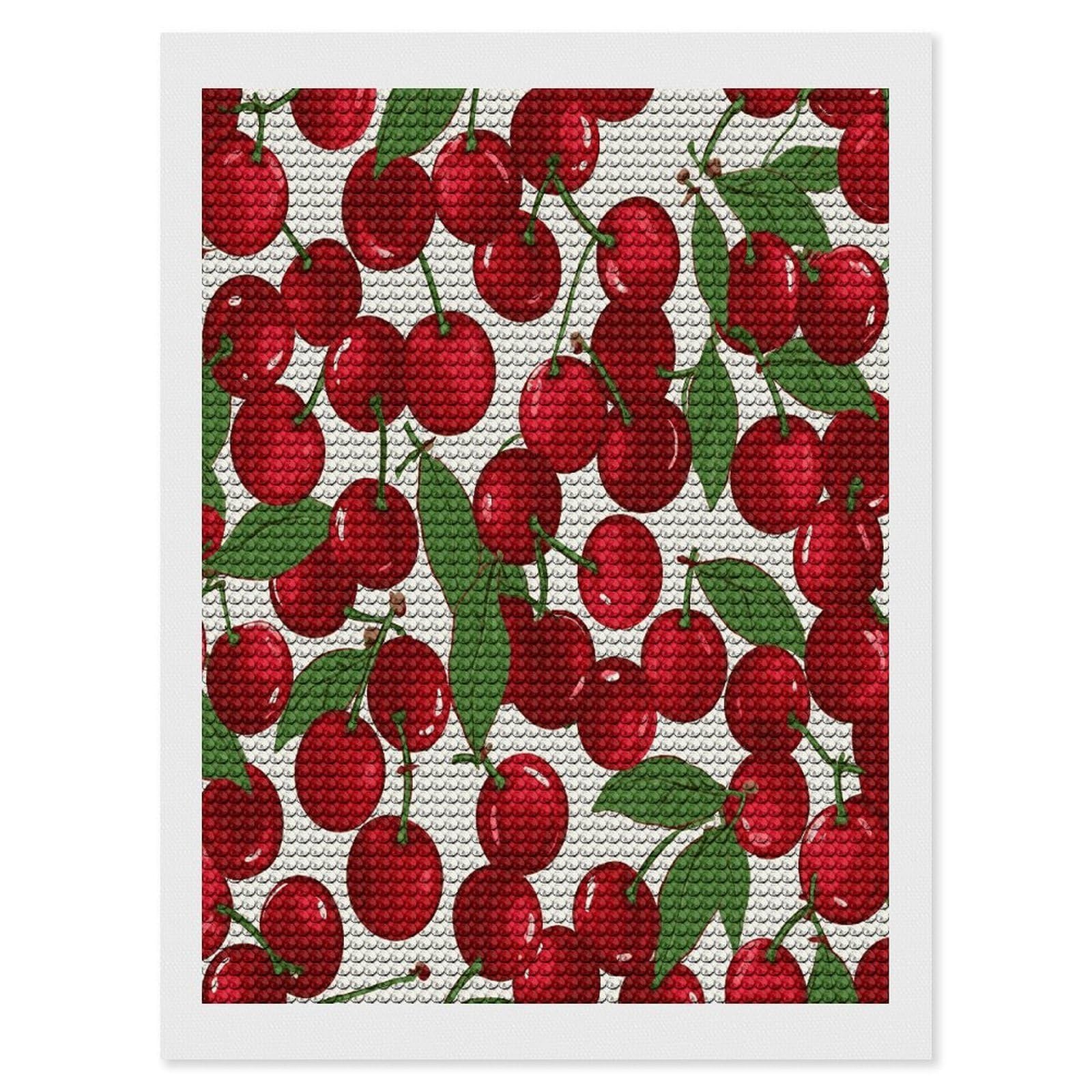 FekiLoot Red Cherries Diamond Art Kits for Adults Diamond Painting Kits for Beginners DIY Diamond Art Kits Round Full Drill Diamond Dot Gem Painting for Home Wall Decor Gift 12"x16"