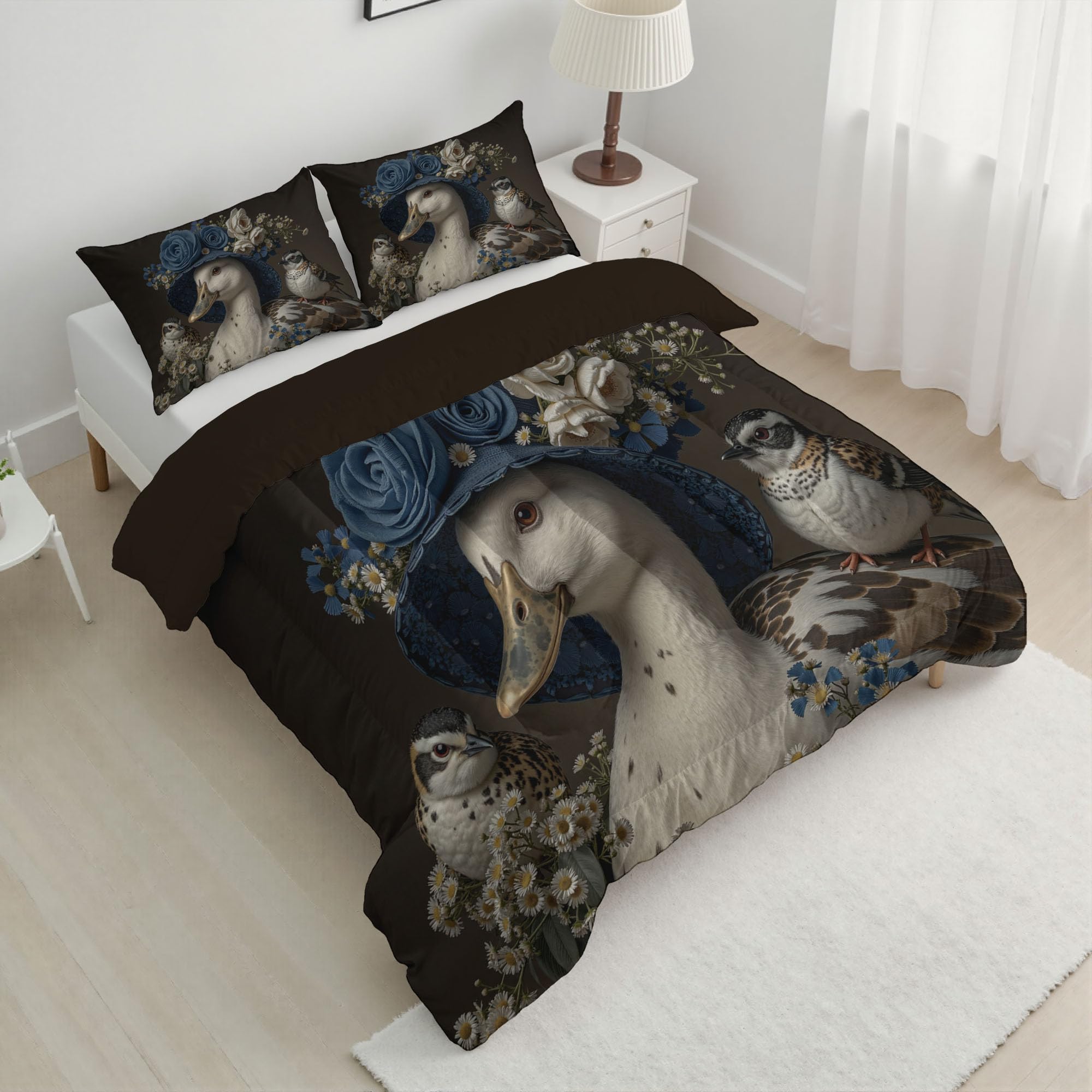 Trapunta Letto Singolo 4 Stagioni Piumone per Bambini, Carino Papero Leggero Fiori Di Campo Rose Set di Biancheria da Letto 140x200cm con 1 Federe,Piumino Lavabile In Lavatrice