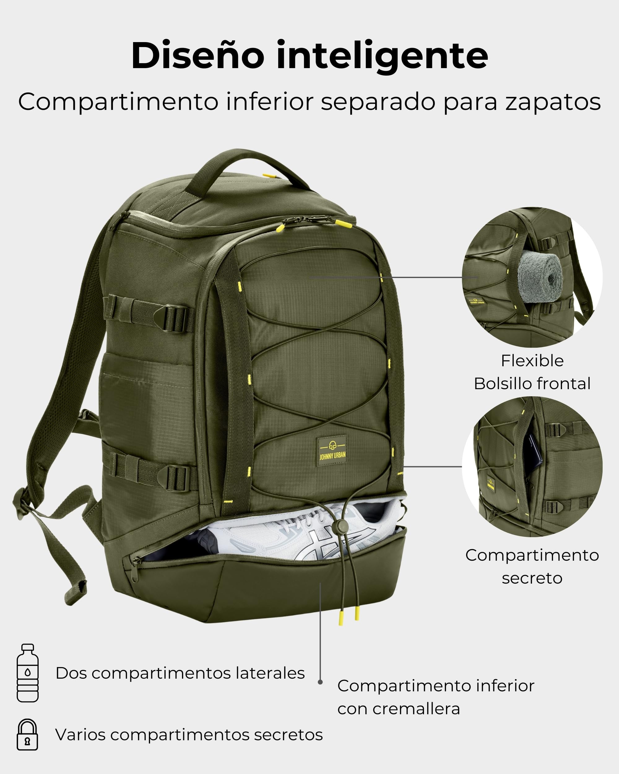 Johnny Urban Mochila Portatil Hombre Mujer Verde - Jack - Mochilas Para Deporte Trabajo Viaje Ocio Con Muchos Compartimentos - Repelente al agua