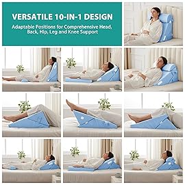 Bedluxe 3Pcs Orthopedic Bed Wedge Pillow Set, Foam Wedge Pillow Post Surgery for Back, Leg and Knee Support, Adjustable 9&12 Inch Folding Triangle Pillow for Sleeping, Acid Reflux, Snoring, Light Blue
