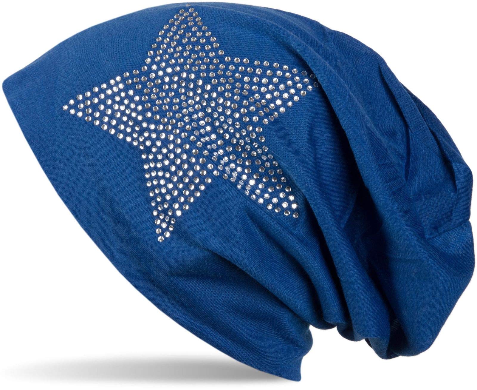 Stylebreaker Women's Royal Blue Classic Beanie Hat With Star Rhinestone Application, Light, Unisex 04024019, Colour: