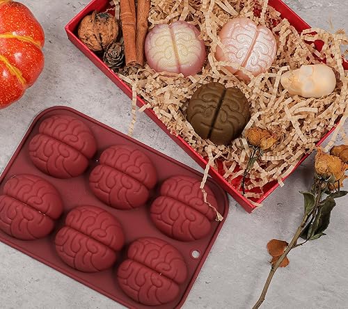 Miniatura 6 de Kamehame Moldes de chocolate para cerebro, 2 piezas de silicona para Halloween, pastel de cerebro, caramelo y magdalena