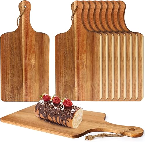 10 paquetes de tablas de cortar de madera de acacia, tabla de cortar lisa de 15 x 7 pulgadas con asas, tabla de servir grande, tabla de cortar de