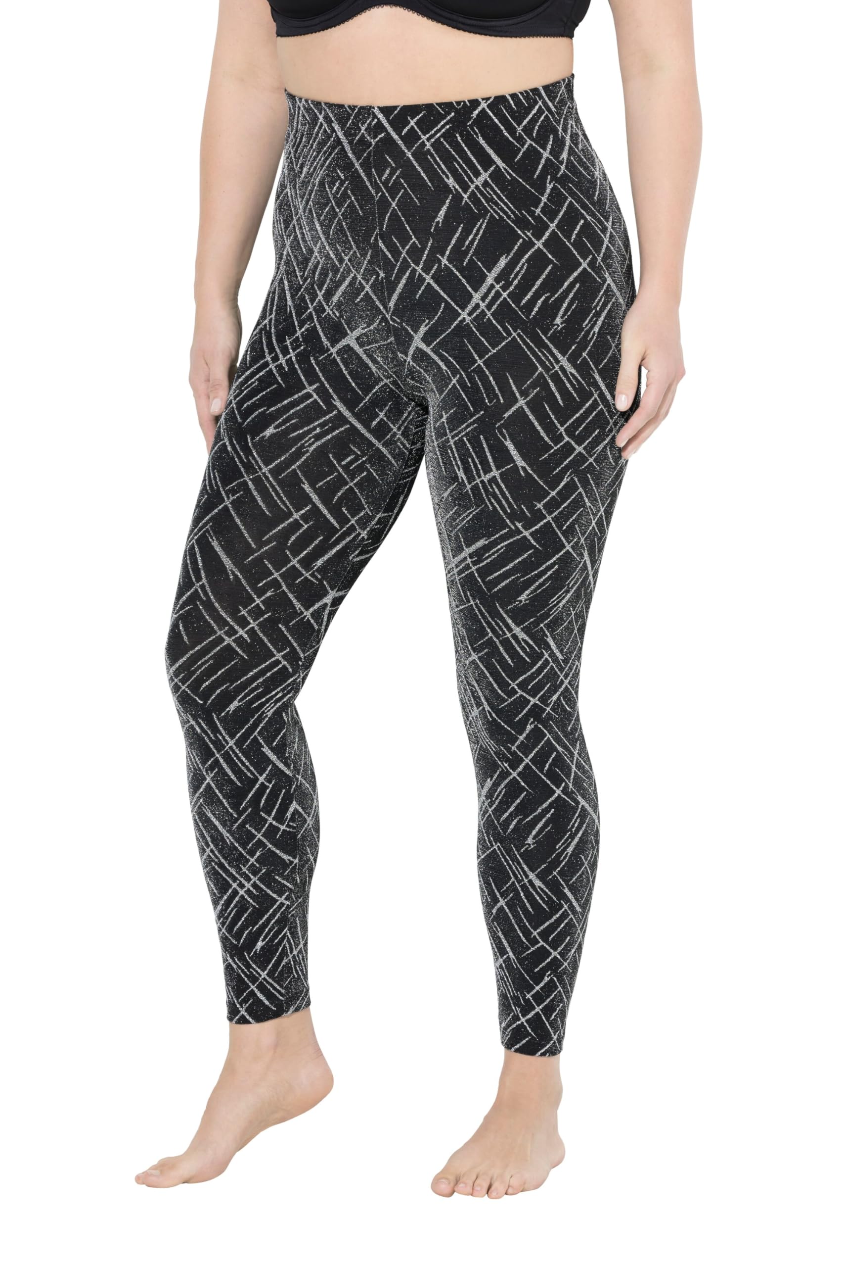 Ulla Popken Damen große Größen Übergrößen Plus Size Strumpf-Leggings, gemustert, Glitter 841747