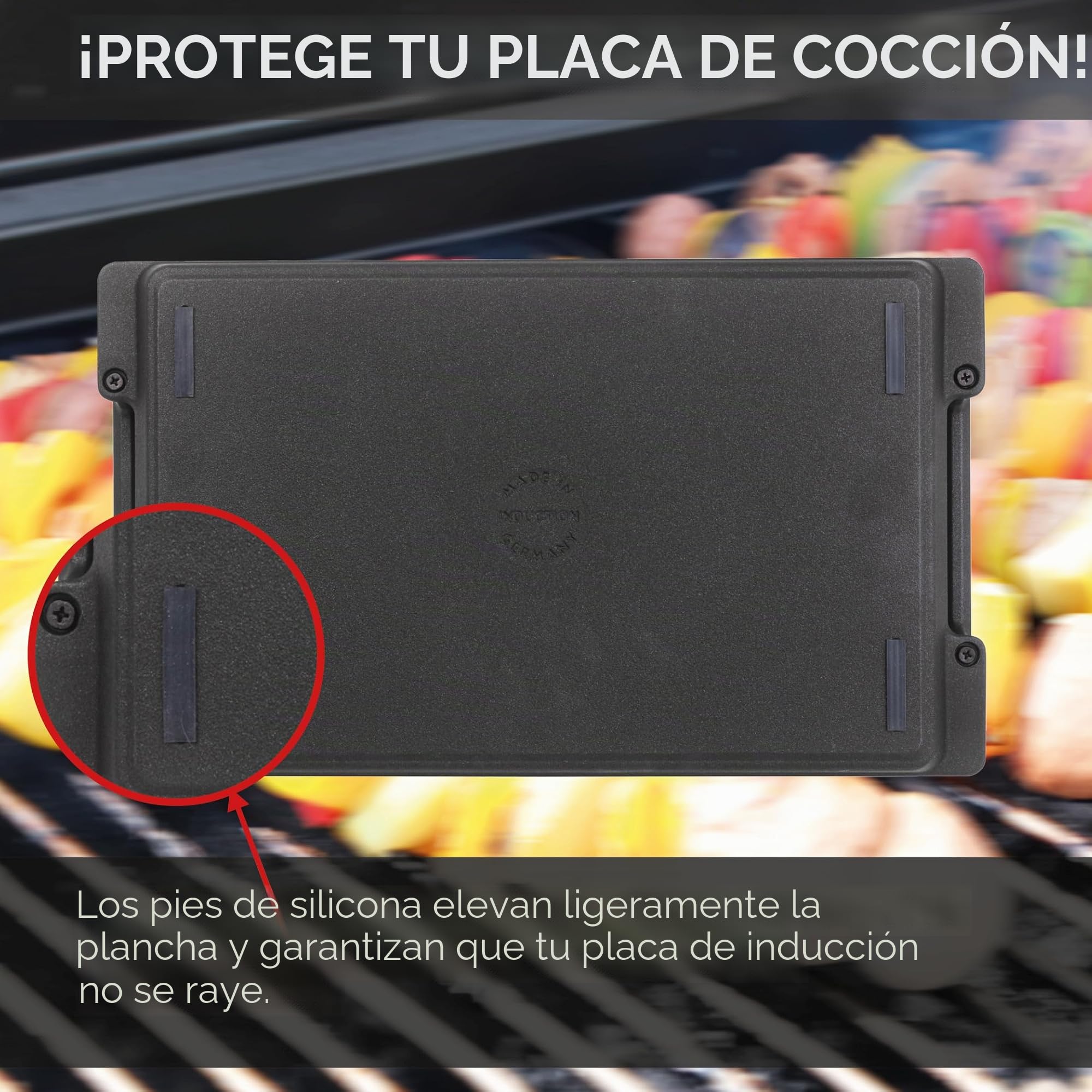 Plancha de aluminio fundido - 43 x 28 x 2,5 cm - Para inducción y todo tipo de cocinas - Recubrimiento antiadherente - Antideslizante - Made in Germany - Sin PFOA