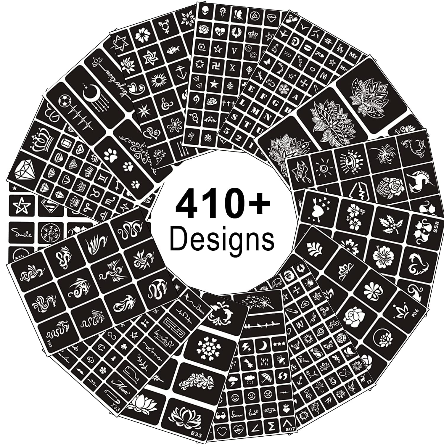 Sponsored Ad - IVANA'S Henna Temporary Tattoo Stencil Templates Kit, Black, M, Pack of 24 (IVUS-01) (D10)