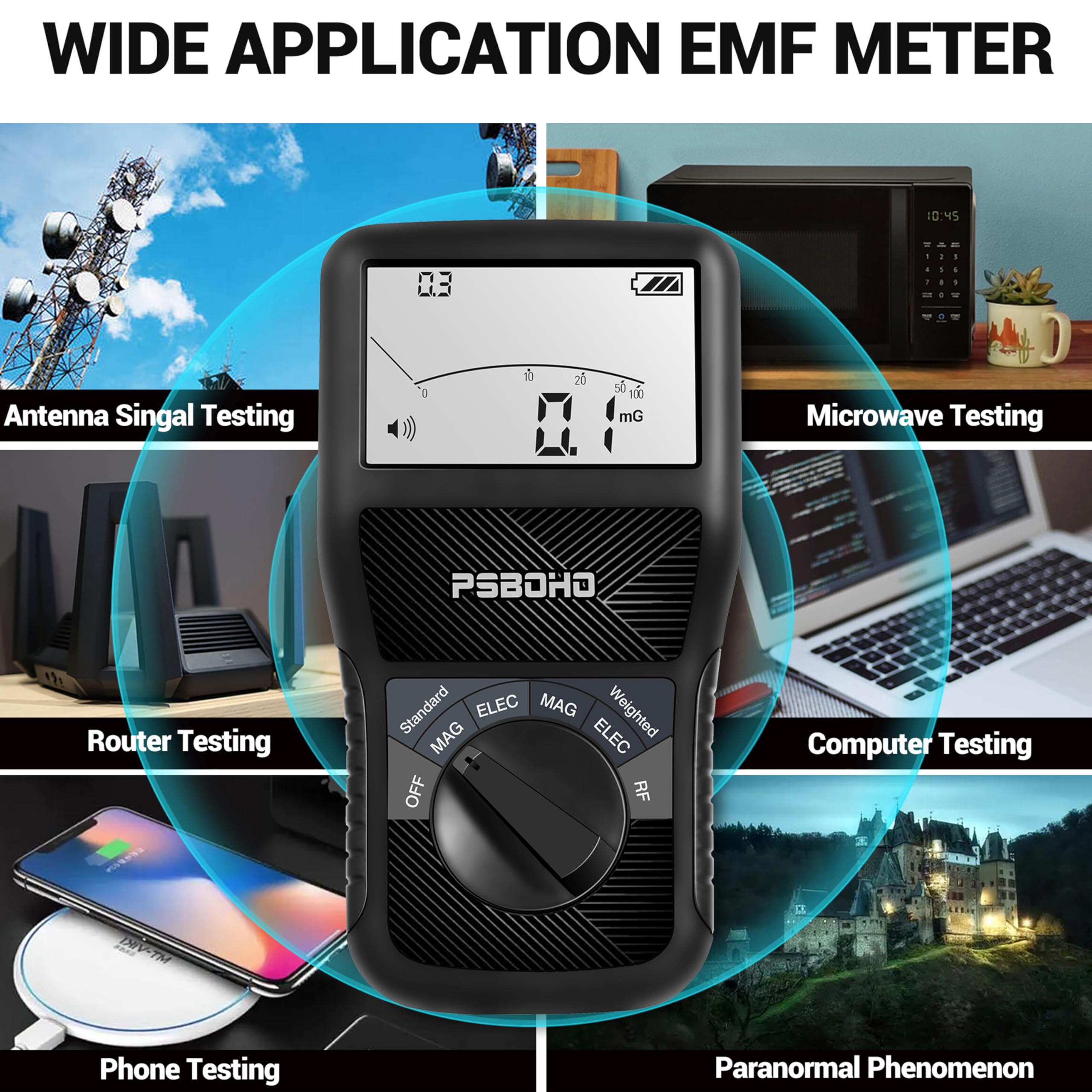 Probador EMF 3 en 1 para campo eléctrico (EF), campo magnético (MF), detección de radiofrecuencia (RF), probador de radiación EMF para el hogar, oficina, exterior, caza de fantasmas