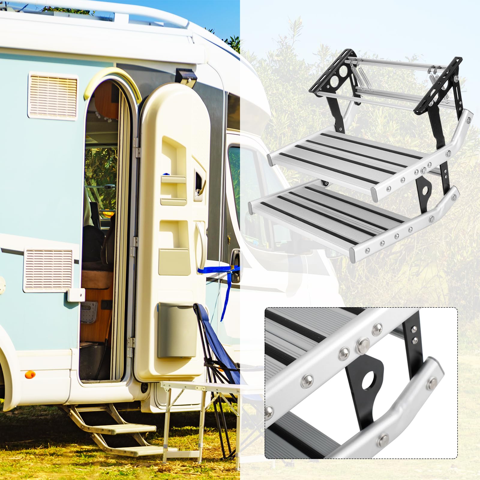 Escalón De Dos Escalones para Autocaravana, Escalera Plegable Manual De Aleación De Aluminio De Un Solo Escalón Pedal Telescópico Extensible Antideslizante para Autocaravana Remolque De Viaje