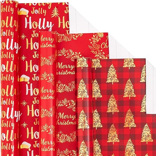 Vista 57 de LeZakaa Mini rollo de papel de regalo de Navidad azul, muñeco de nieve, reno, bola de cristal, árbol de copo de nieve, papel de regalo metálico