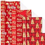 LeZakaa Red Gold Christmas Wrapping Paper Mini Roll, Christmas Tree Buffalo Plaid, Holly Jolly, Wreath Metallic Foil Holiday Gift Wrap, Arts Craft, for Xmas Winter Party, 17 x 120 inches, 3 Rolls