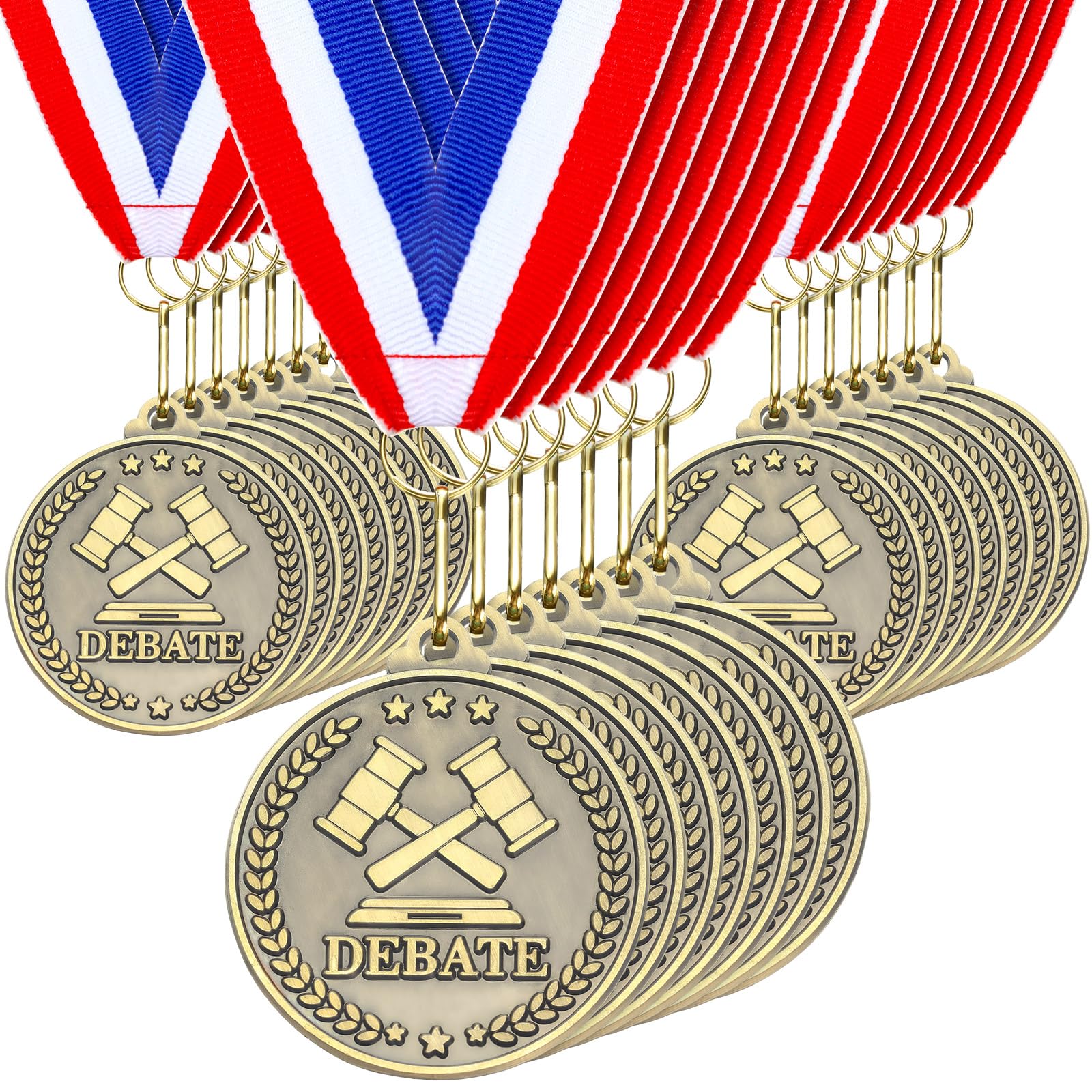 Quelay 30 medallas de premio de 2 pulgadas, medallas de oro a granel con cintas para el cuello, trofeo de metal, regalo para torneos, competiciones, fiestas, niños y adultos (debate)