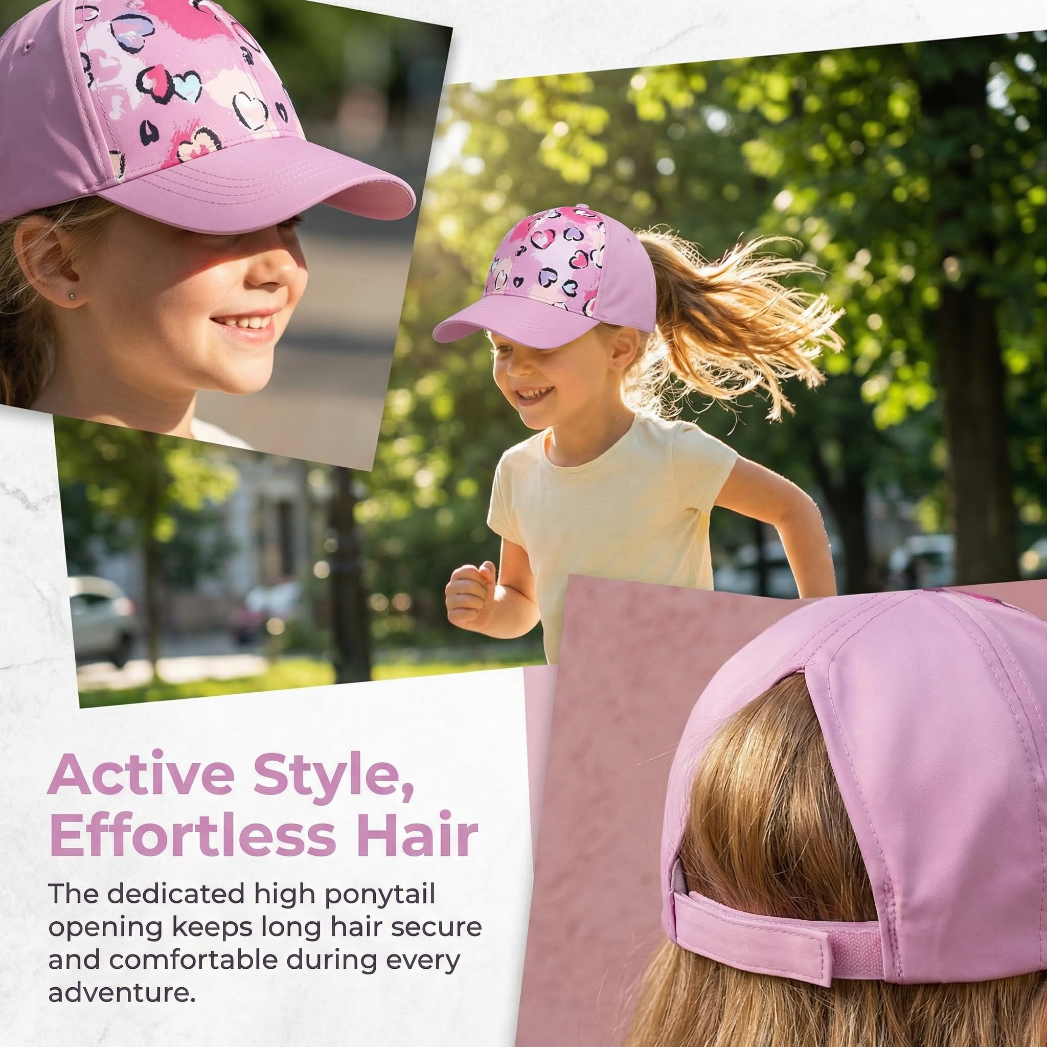 YAMEE Gorra de Béisbol para Niñas Suave Transpirable Gorra de Cola de Caballo,Gorras Béisbol al Aire Libre Sencillo y Elegante,Sombrero de Sol de Niños Ajustable para Camping Vacaciones Playa
