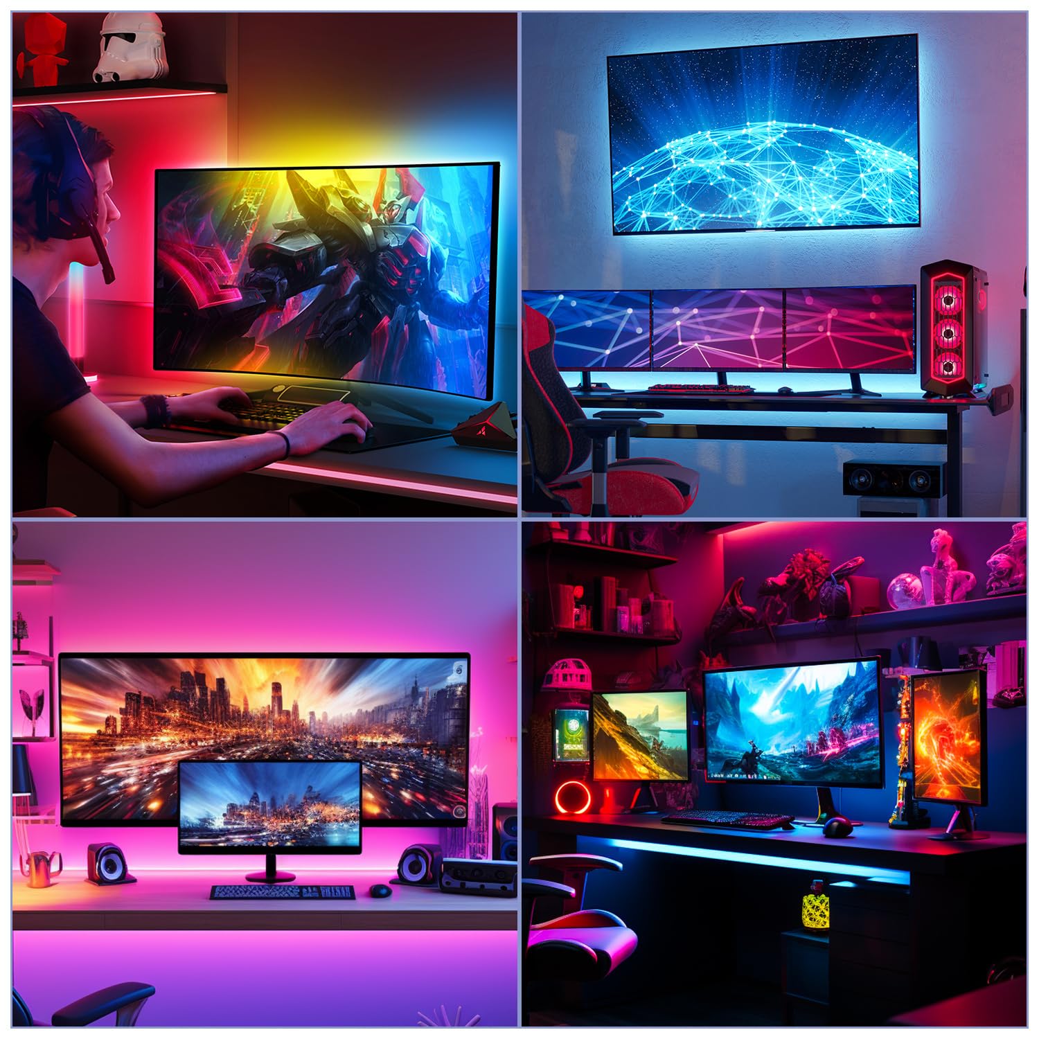 RGBIC Lot de 2 bandes LED néon rétroéclairées USB pour PC de 68 cm, avec contrôle d'application SKYDIMO, synchronisation pour musique, films, jeux, classe énergétique F