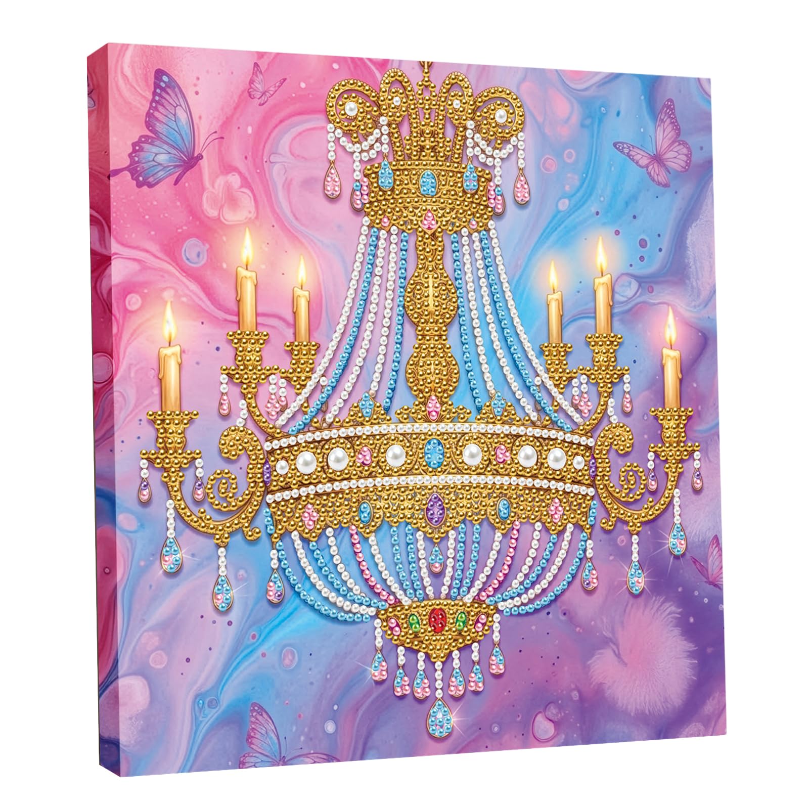 DIY Pearl Painting Kit with Wooden Frame, 3D Plastic Pearl Gemstone Ocean Art Craft for Adults Beginners, Diamond Art Kits for Adults, Home Wall Decor Ready Gift for Women(Candle Light)(25 * 25cm)