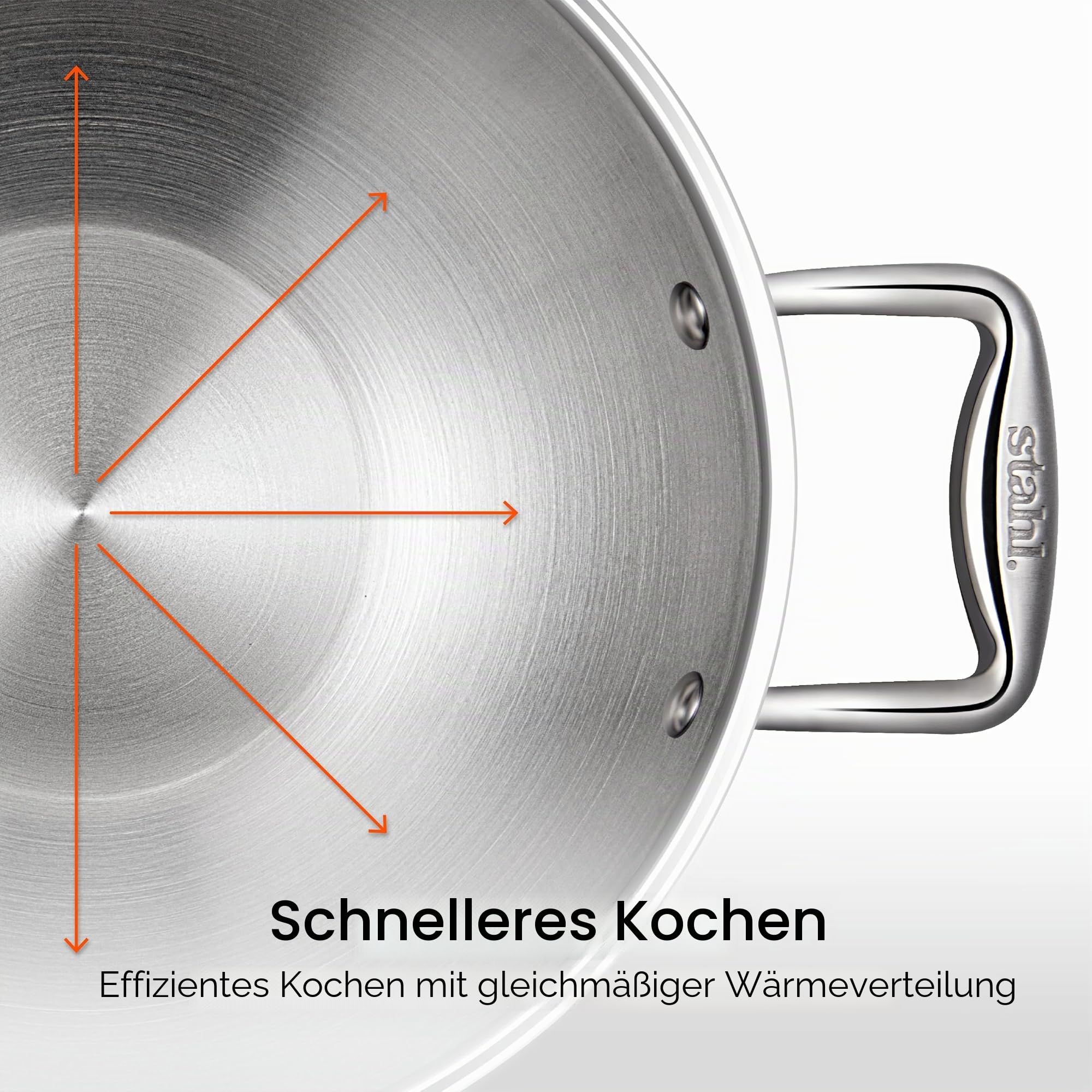 Stahl Edelstahl Triply Wok mit Deckel | Edelstahl-Kochgeschirr Triply Wok | Gas- & Induktionsboden | Ø 34 cm | 8 L (für 8-10 Personen)