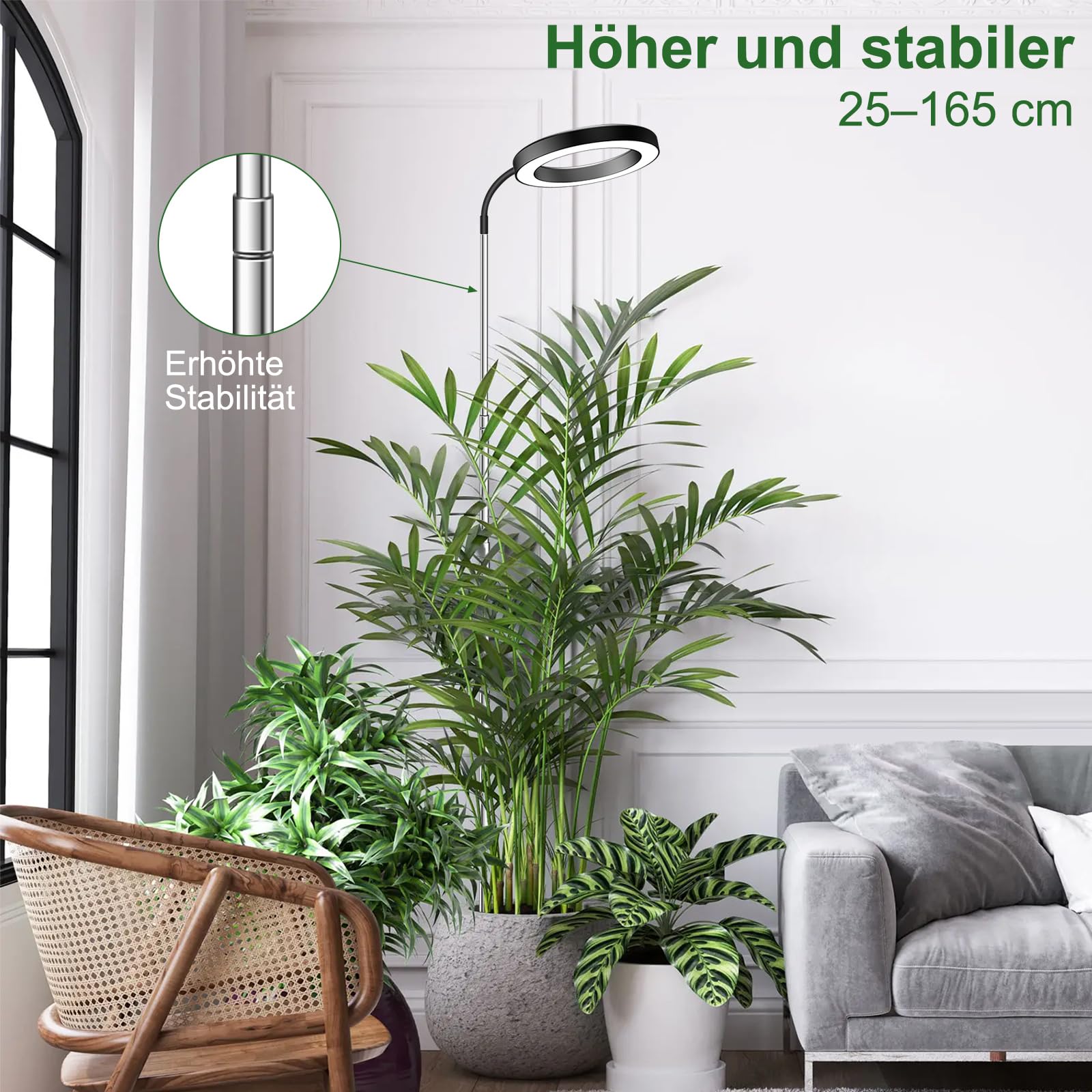 wolezek Pflanzenlampe LED Vollspektrum, 80 LEDs 6500K Grow Light, 160cm Großes Grow Lampe, 3 Farben Pflanzenlicht mit 360° Schwanenhals, 6/12/16H Timer, 5 Helligkeit, Höhenverstellbar, Schwarz
