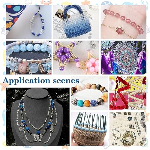 Miniatura 7 de PH PandaHall 1248 cuentas azules de 0.315 pulgadas (0.315 in), 48 cuentas de cristal de mar azul, cuentas redondas sueltas para el verano, Hawaii,