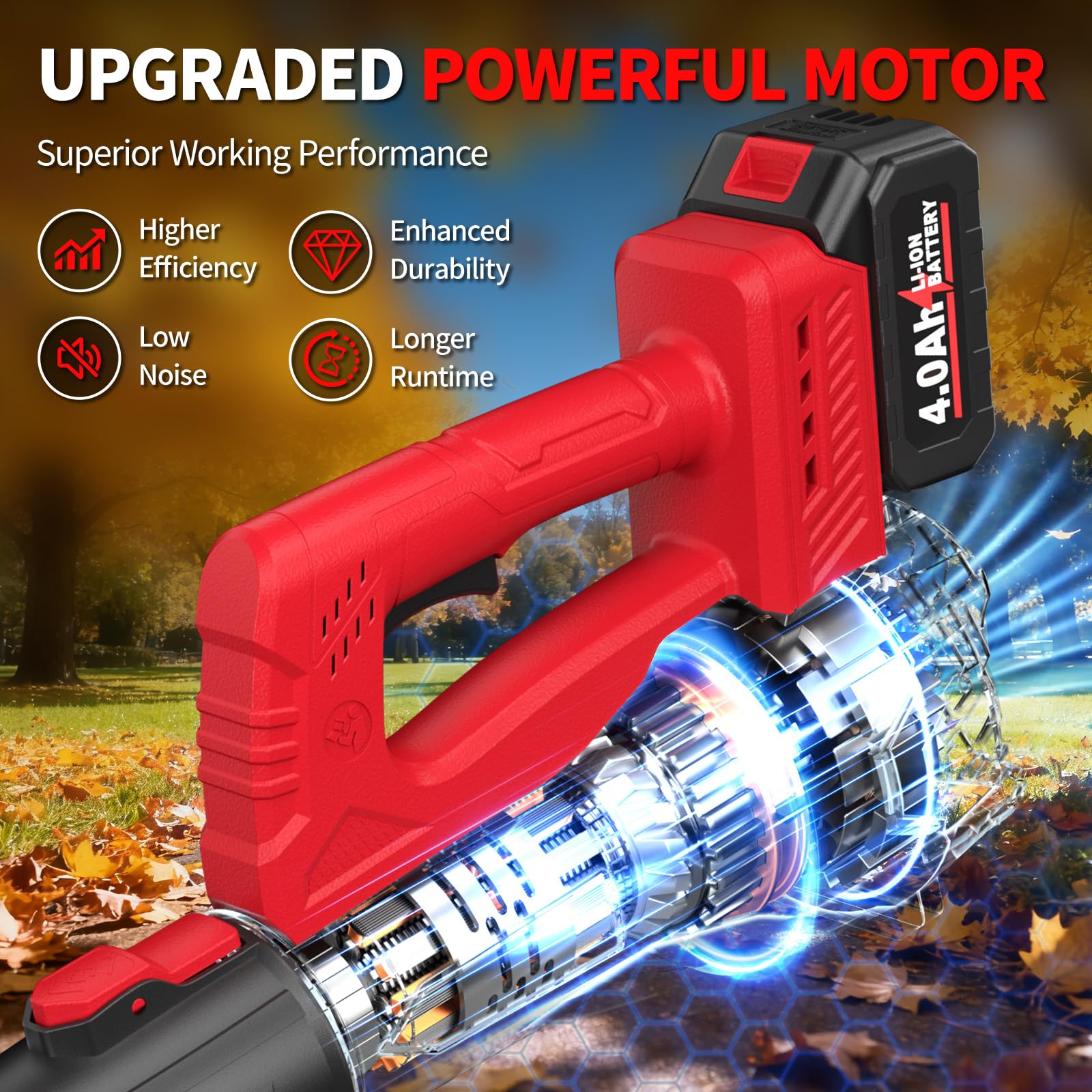 FULLYEA Soplador de hojas eléctrico inalámbrico, soplador de hojas alimentado por batería de 21 V con 2 baterías de 2.0 Ah y cargador rápido, soplador de hojas pequeñas de 200 MPH, sopladores de mano