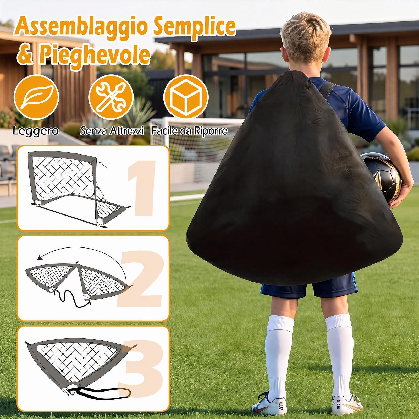 COSTWAY Set di 2 Porte Calcio per Bambini Pieghevole e Portatile | Porta da Calcio in Aste in Fibra di Vetro e Tessuto Oxford con Picchetti, per Giardino, Spiaggia e Cortile