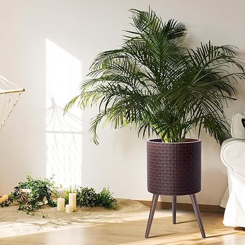 Miniatura 6 de D'vine Dev Maceta moderna de 14 pulgadas con patrón geométrico de azulejos con soporte, soporte decorativo para plantas para interiores y