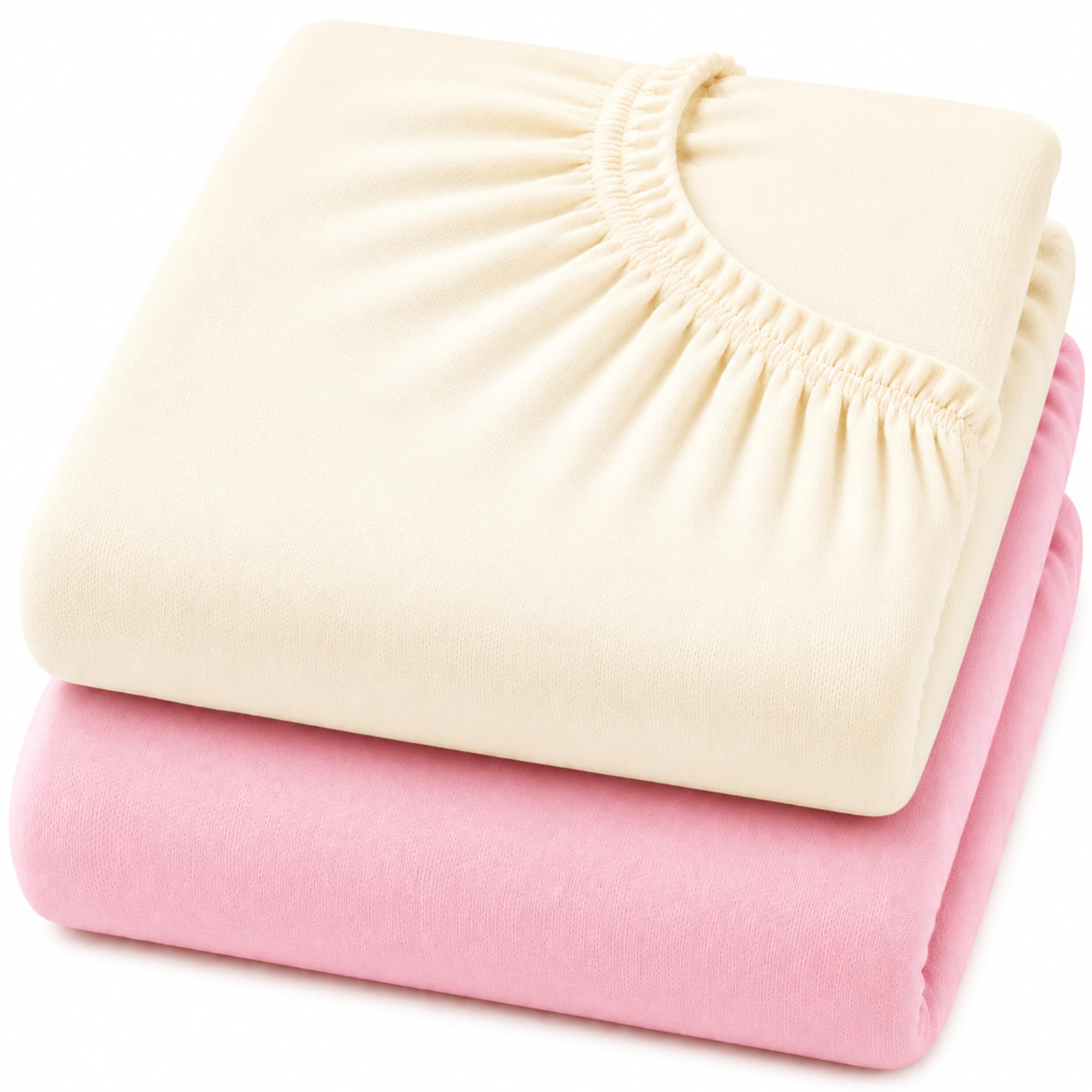 Dudu N Girlie Space Saver Cot Fitted Sheets 100x50cm – Cream & Pink, 2 Pack, 100% Jersey Cotton Bedding for Mini & Compact Baby Beds