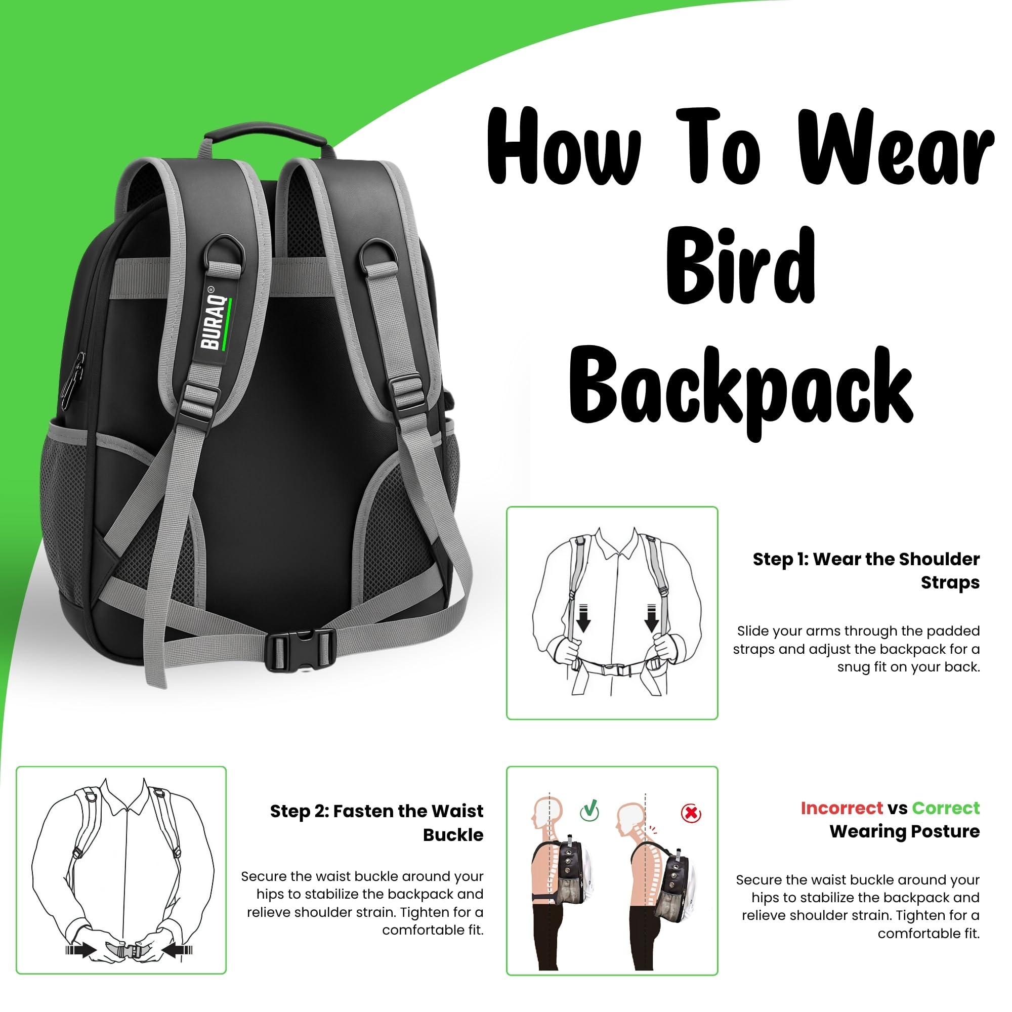 Buraq Bird Carrier Astronaut Space Transparent Backpacks Capsule Breathable Airline-Approved, Ventilated Bag for Travel, Hiking and Outdoor for Birds Puppies & Cats (Black) 4