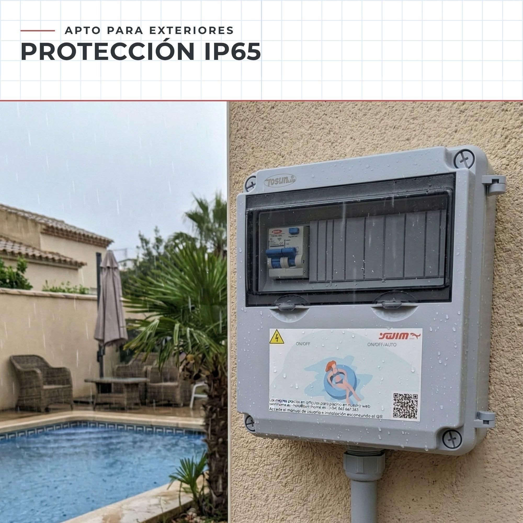 SWIMHOME Cuadro Eléctrico Piscina Transformador 300W 12V AC IP65 Estanco con Mando a Distancia, ABS Gris