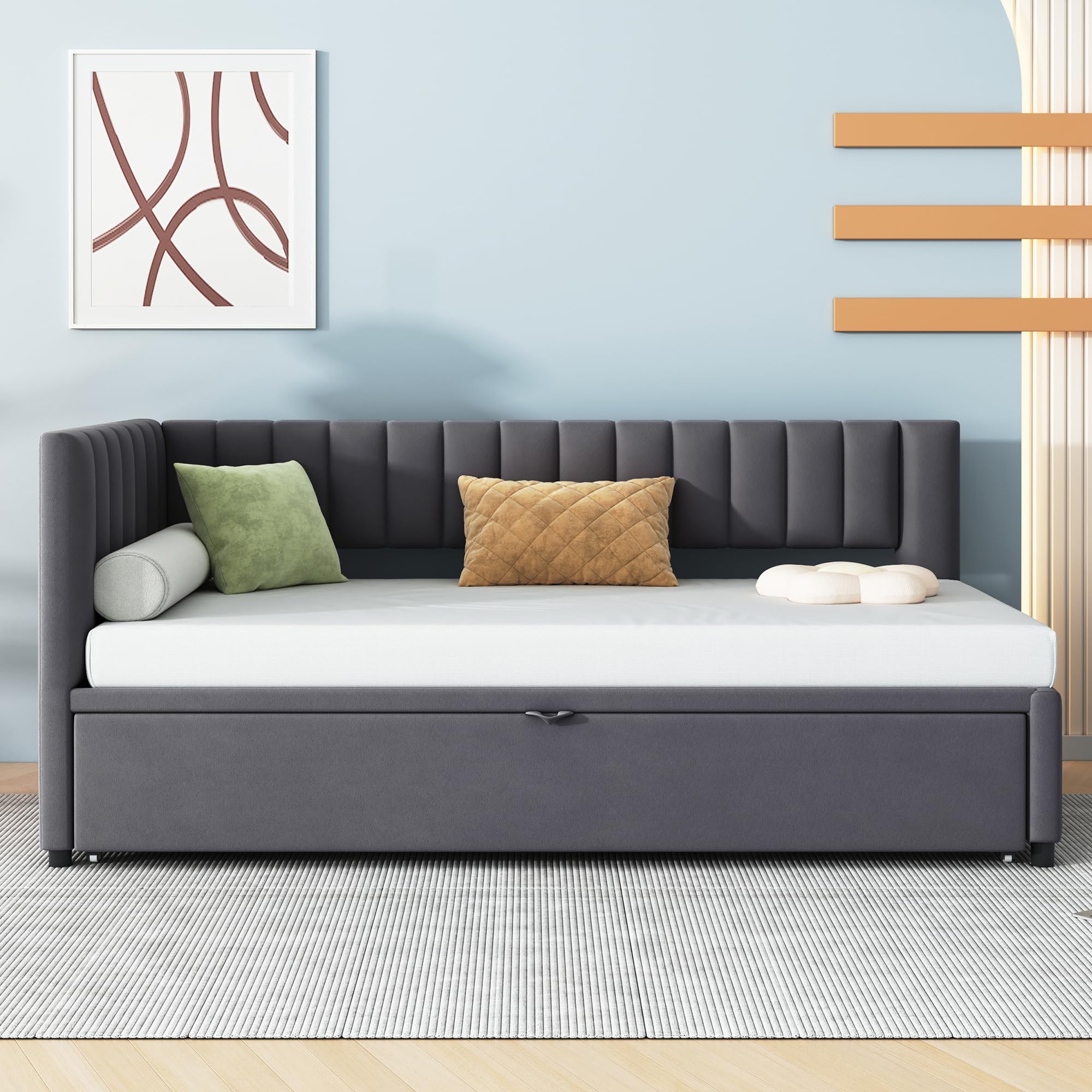 Polsterbett Ausziehbares Schlafsofa 90/180 x 200 cm mit Lattenrosten, Tagesbett Samtstoff Bett Bettgestell Bettsofa Gästebett, Einzelbett/Doppelbett Samtstoff (Dunkelgrau)