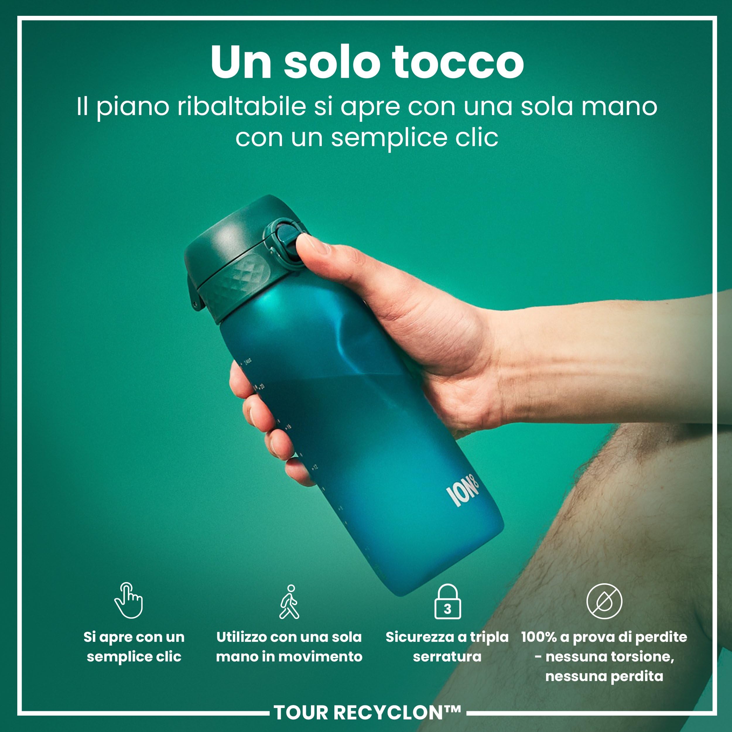 Ion8 Borraccia a Prova di Perdite, 750ml, Sportiva, Facile da Aprire, Serratura Sicura, Maniglia per il Trasporto, Lavabile in Lavastoviglie, Senza BPA, Agarre Contorneado, Acqua