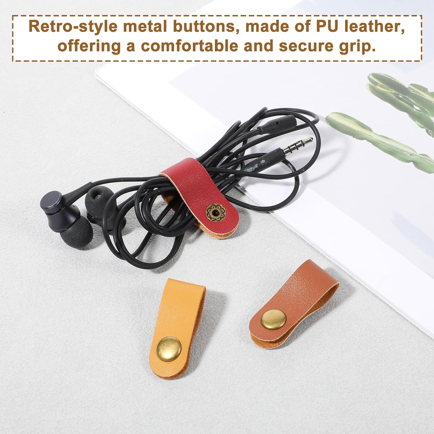 20 Pcs Phone Cord Holder Phone Cord Organizer Charger Holders for Cords Leather Portable Snap Cable Strap Multiple Colors Leather Cable Straps Reusable Cables Clips for Charging Power Cordss image 3