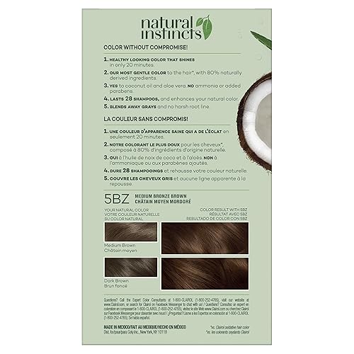 Miniatura 2 de Clairol Natural Instincts - Tinte semipermanente para el cabello, color castaño bronce medio 5BZ, paquete de 2 unidades