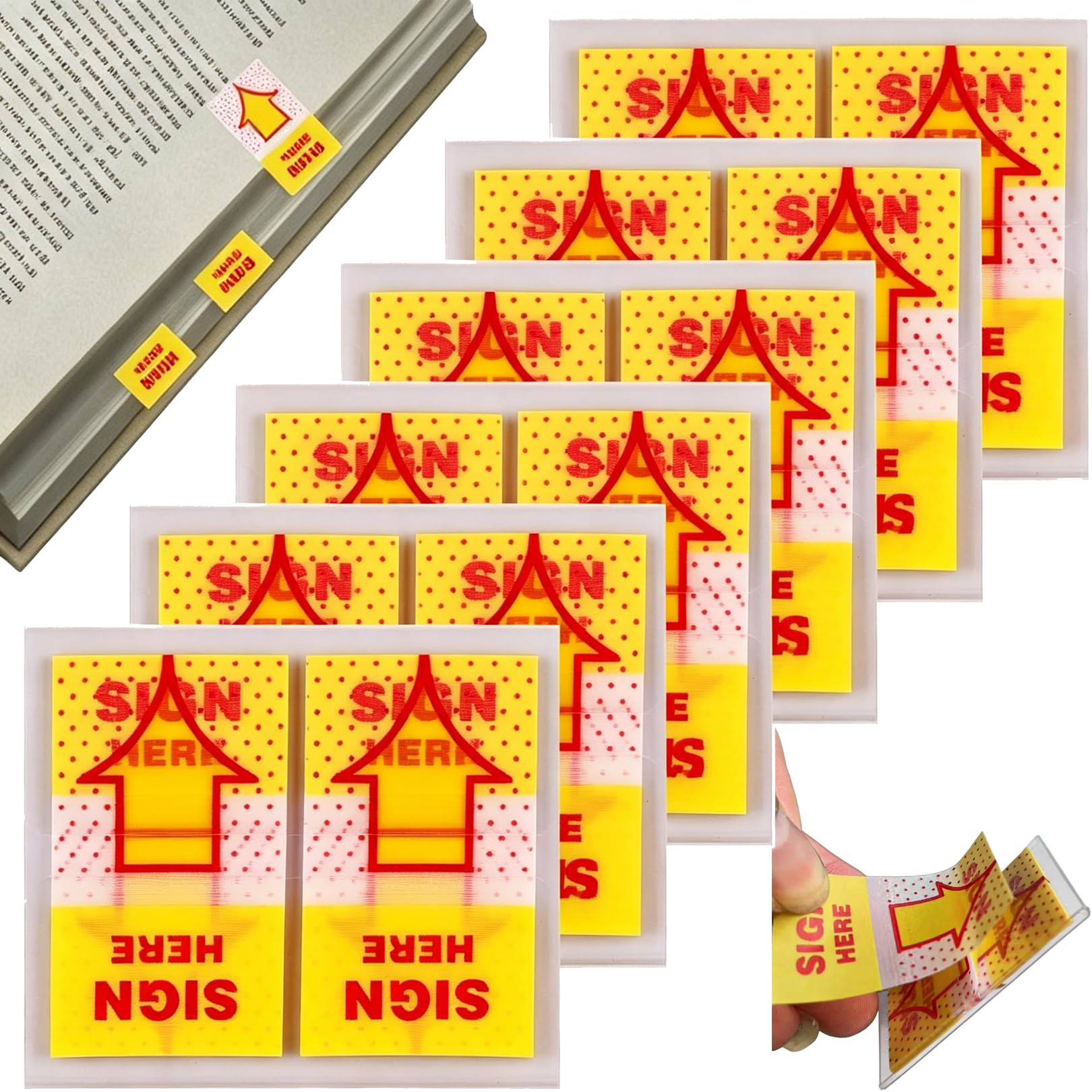 300 Pcs Sign Here Stickers Page Markers Tabs,Post It Tabs,Yellow Semi-Transparent Index Page Markers,Arrow-Shaped,Writable,and Removable,for Organizing Documents,Notebooks,Notarized Papers,and Files