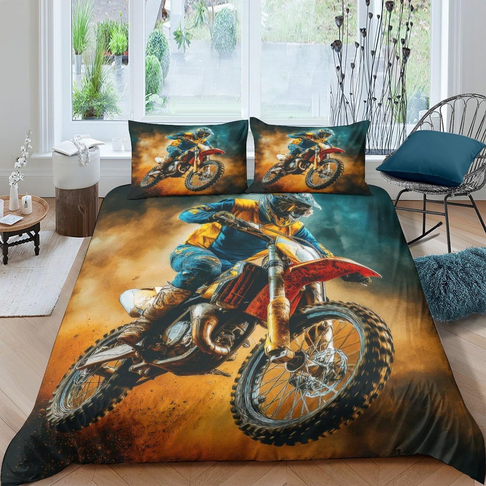 Ctjqhvkz Style-6 3D Printed Motocross Racing Fitted Sheet Microfiber Anti-Slip Bed Cover Dirt Bike Bedroom Decor For Home Guest Room Single（135X200cm）