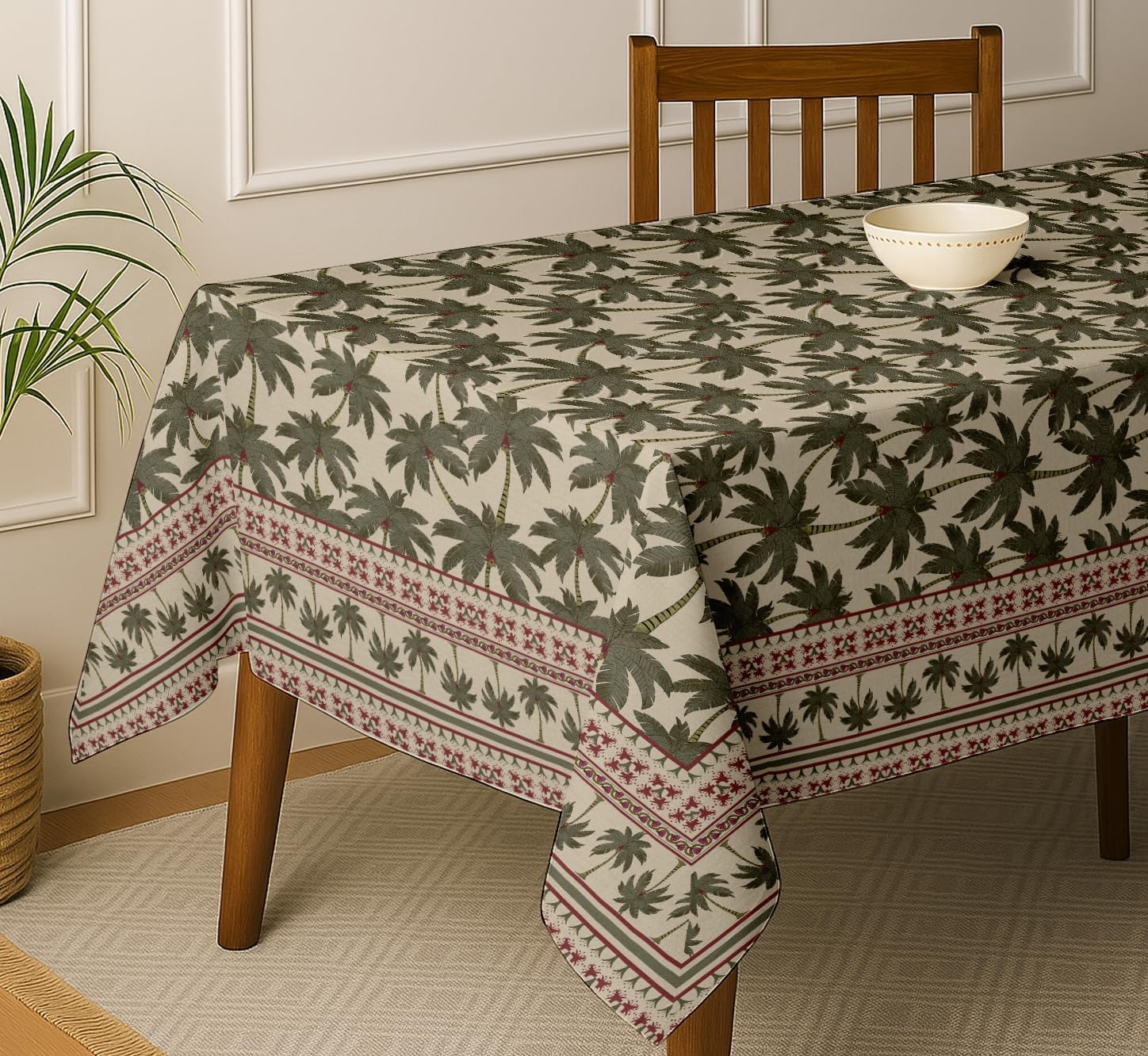 Tree Design Tablecloth - Beige 60x60 Inch Cotton Twill Dining Table Cover, Perfect for 4 Seater Tables, Durable, Protective & Washable, Ideal for Everyday Use, Festive Occasions & Gatherings