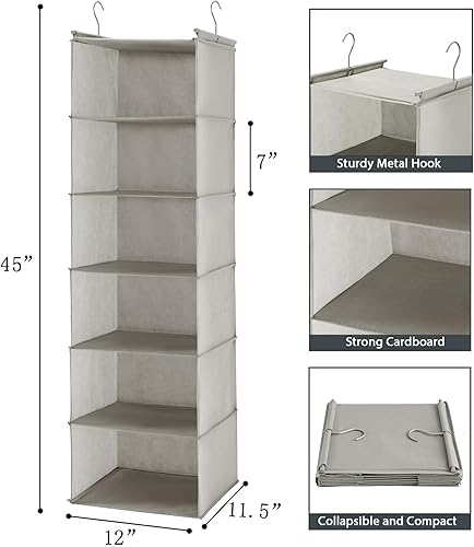 Miniatura 3 de MAX Houser Organizador colgante de armario de 6 niveles, estante colgante de armario con 2 ganchos resistentes para almacenamiento, paquete de 2
