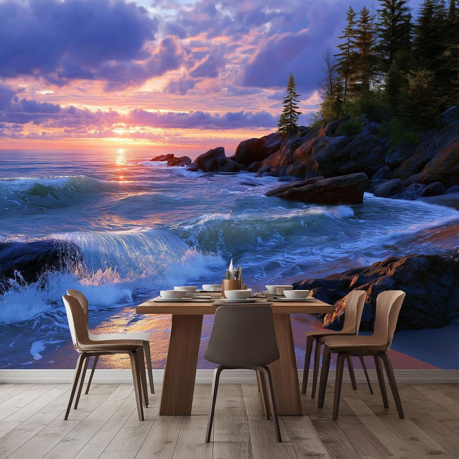 pdghsdkgjh Ocean Sunset Photo Wallpaper, Non-Woven Wallpaper, Beach Waves, Modern Wall Decoration for Living Room/Children's Room – Blue, 250cm x 175cm Stickers - Frameless Painting - Poster