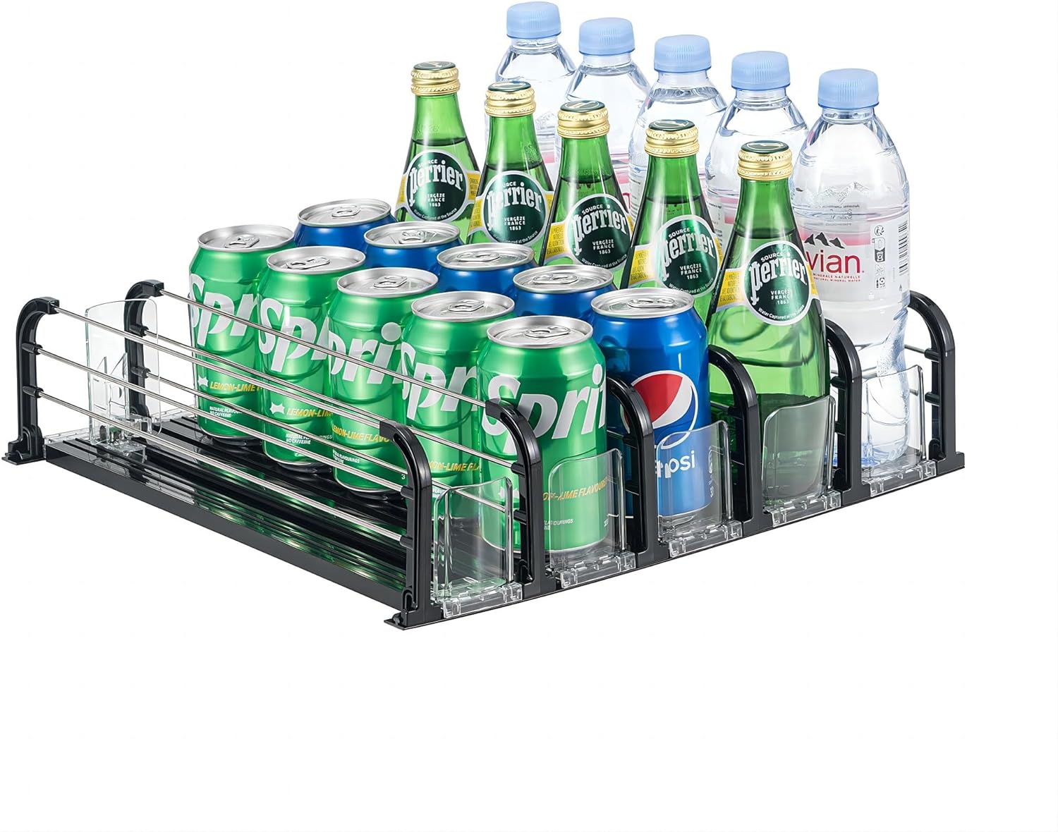 Drink Organizer for Fridge, Soda Can Organizer for Fridge, Self-Pushing Glide Drink Dispenser for Refrigerator-Holds up to 25 Cans Black (5 Rows) Drink Organizer for Fridge, Soda Can Organizer for Fridge, Self-Pushing Glide Drink Dispenser for Refrigerator-Holds up to 25 Cans Black (5 Rows)