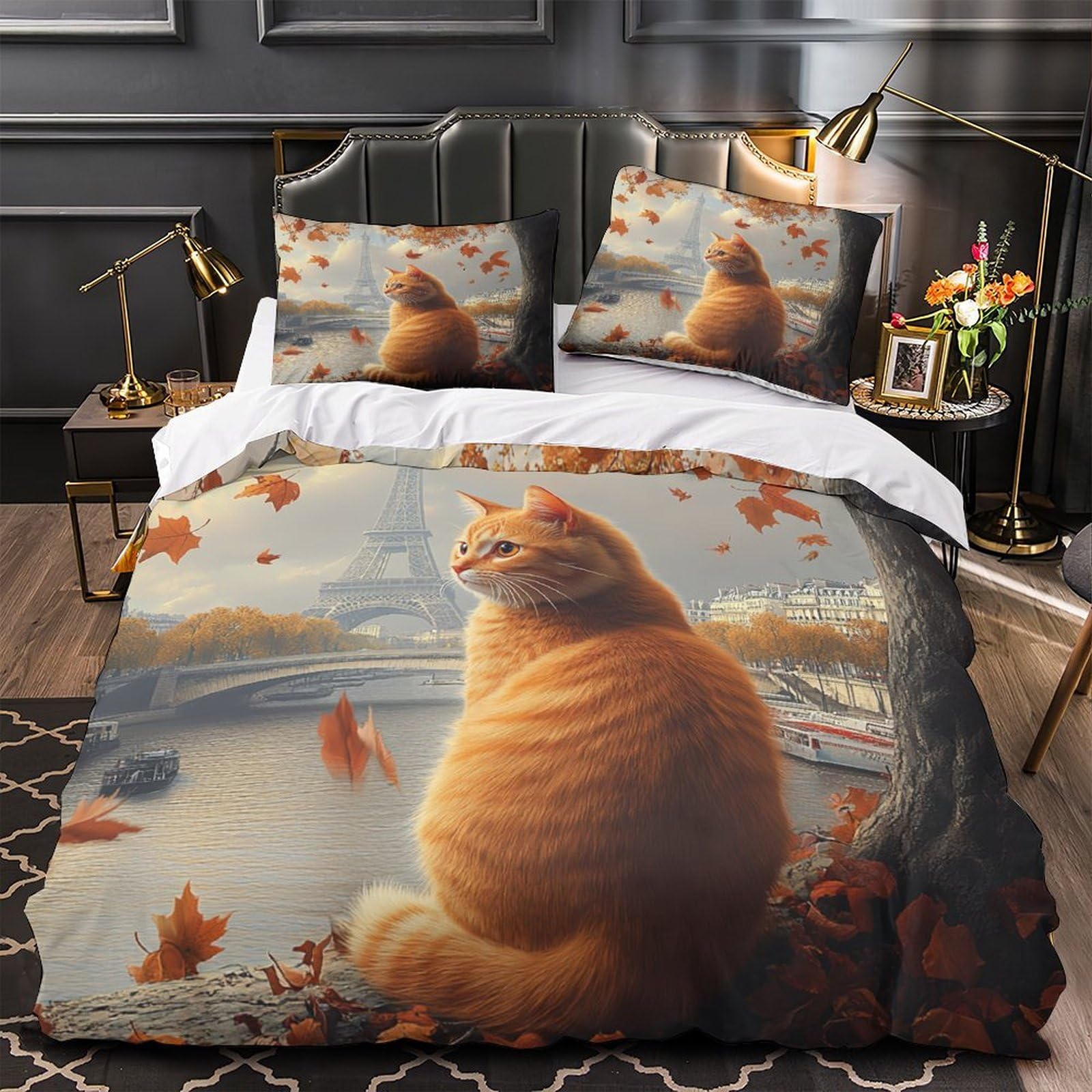 Housse de couette 3D chat d'automne en microfibreプレミアム ultra douce de qualité supérieure
